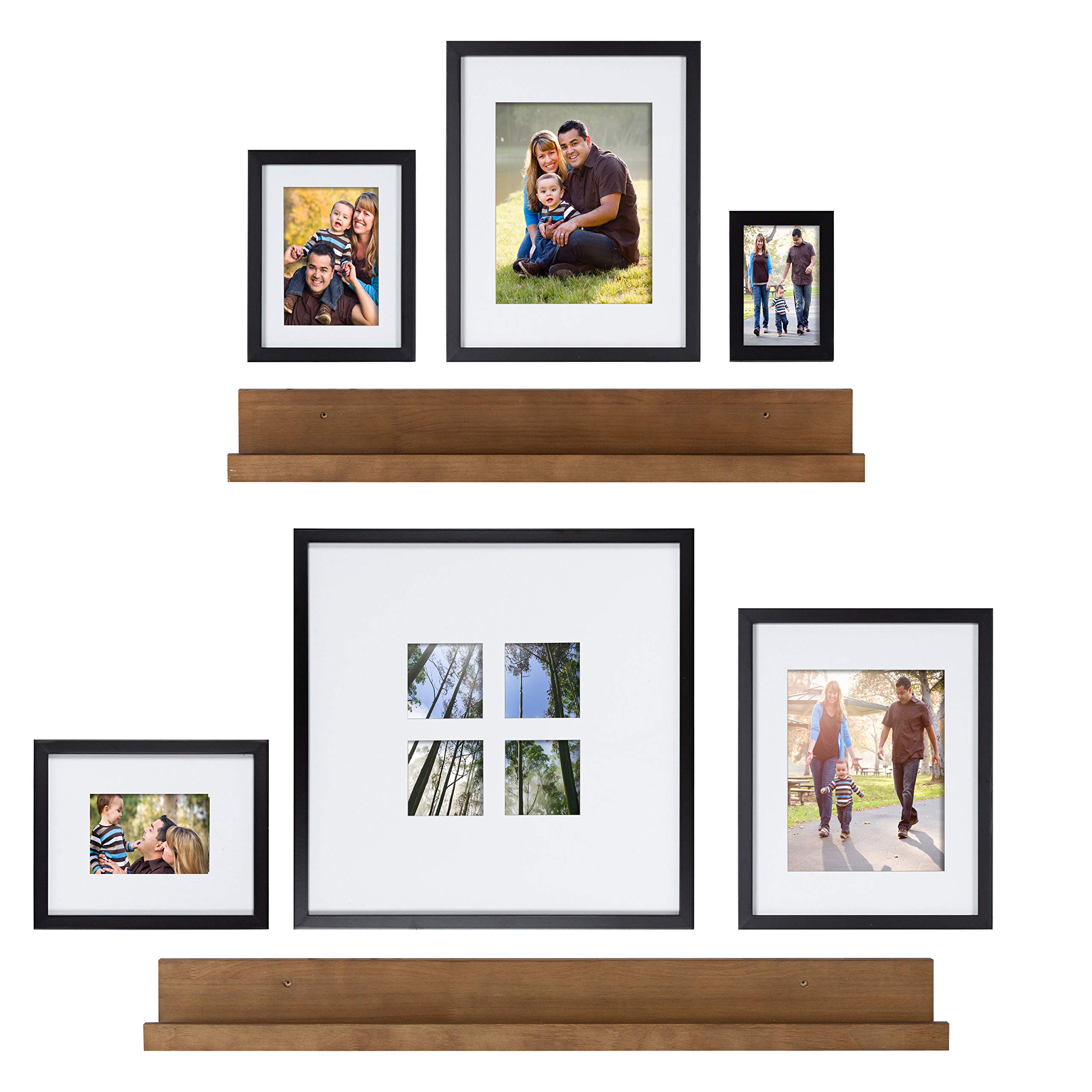 Kate & Laurel Transitional Frame & Shelf Set - 8-Piece Rustic Brown & Black Picture Frame Collage with Multiple Sizes - Perfect for Living Room, Bedroom & Office Wall Decor