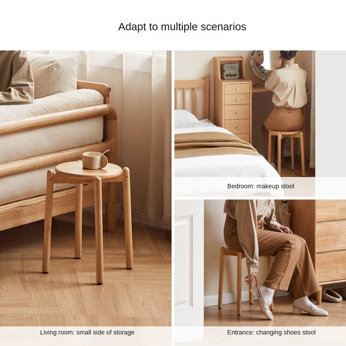 Stackable Beech Wood Stools - Solid Wood Bar Stools for Kitchen, Dining, or Outdoor Use - Space-Saving Seating Solution for Home & Garden