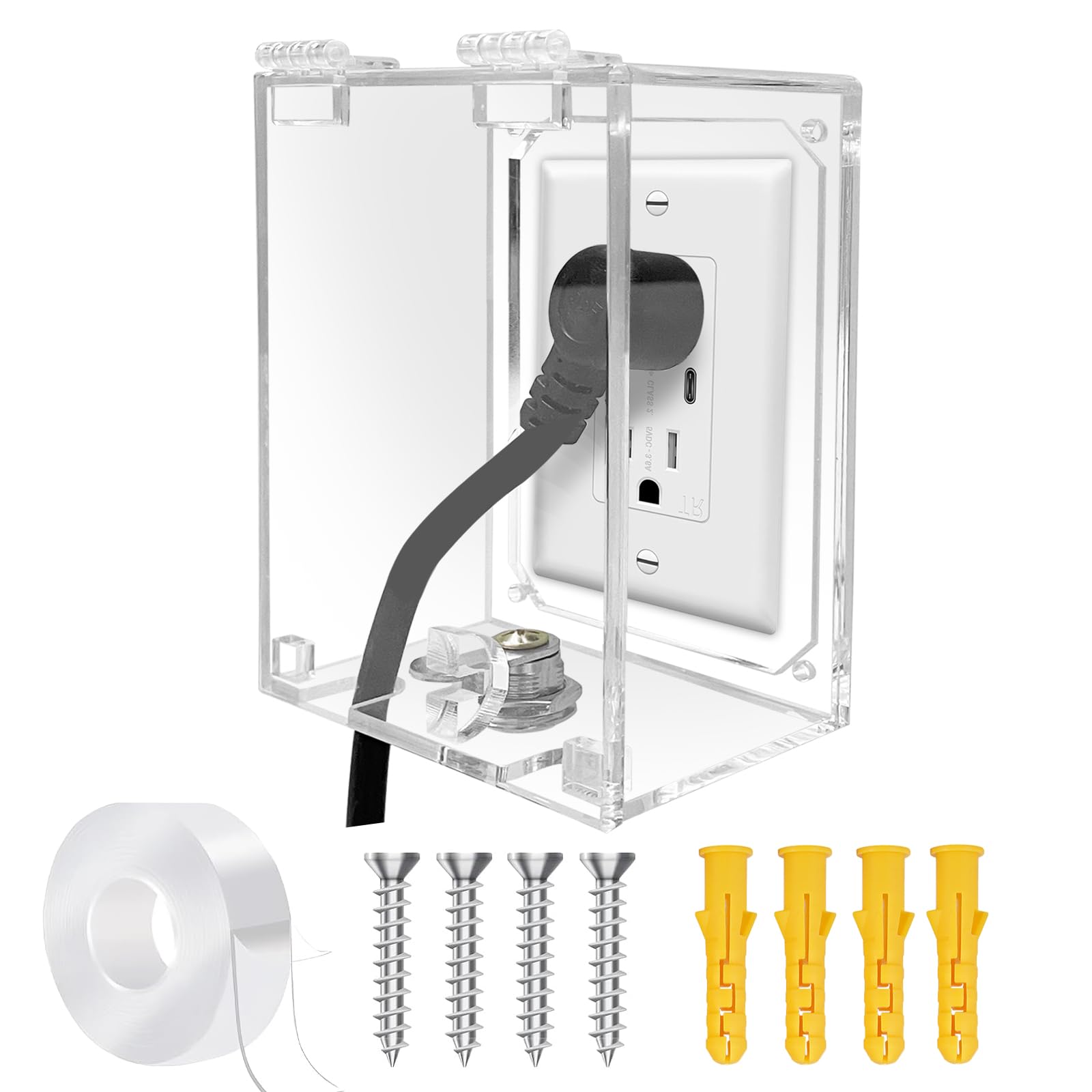 Baby Proof Electrical Outlet Cover Box - Child Safety Wall Outlet Protector with Lock, Fits Standard Plugs & Adapters (4.95