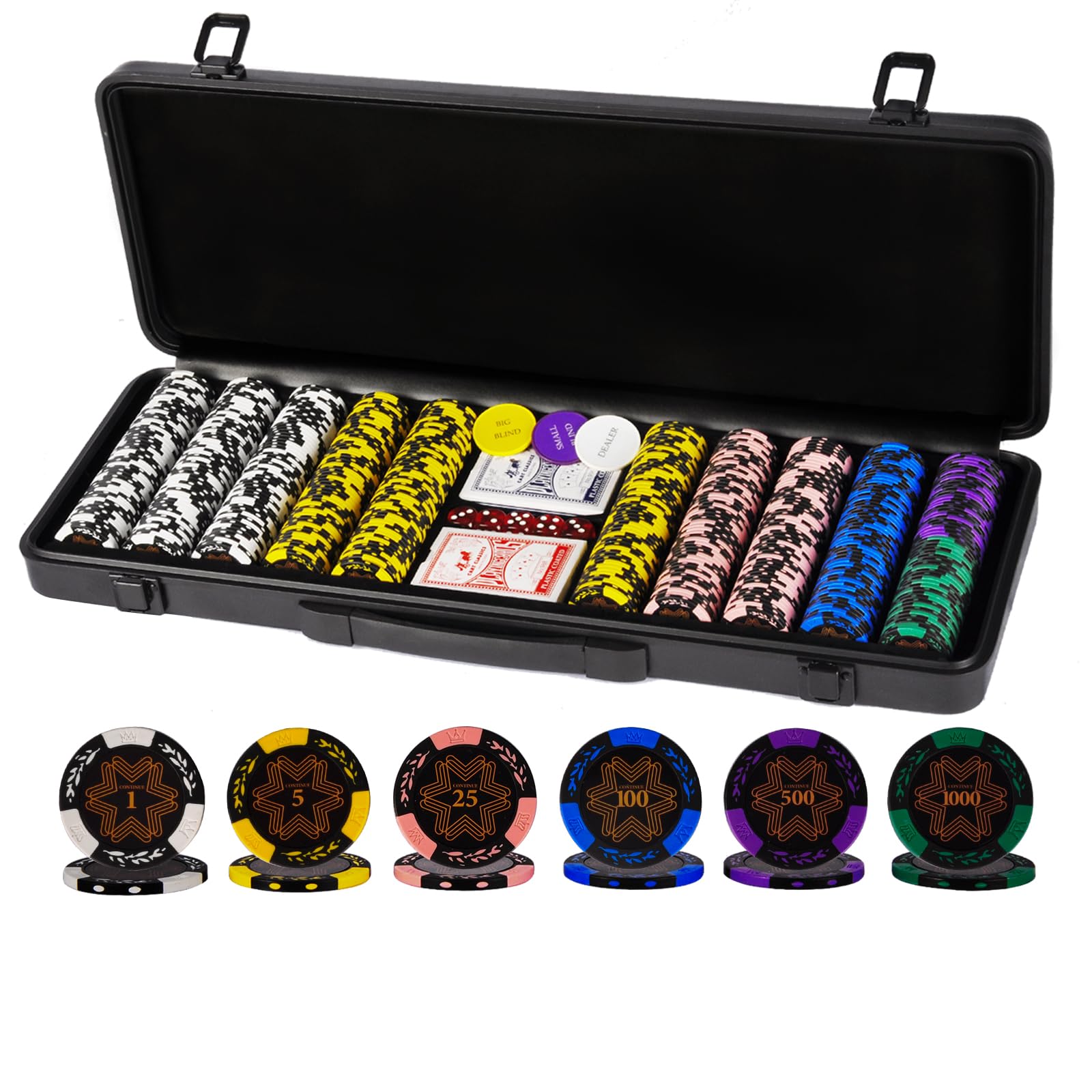 500PCS 14g Clay Poker Chips Set with Numbered Chips, Waterproof Cards & High-end ABS Case - Professional Texas Hold'em, Casino Night & Home Game Accessories - Perfect Gift for Poker Players