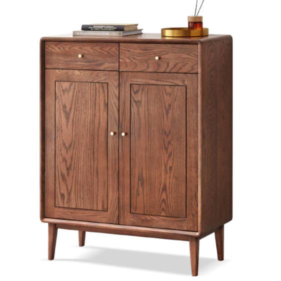 Solid Oak Wood Shoe Storage Cabinet - Modern Entryway Organizer with Ventilation Holes | Perfect for Small Spaces, Hallway, Mudroom & Apartment Entry