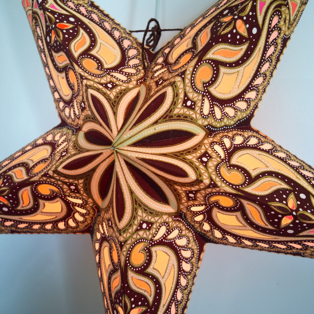 24 Pack Brown & Tan Alaskan Glitter Paper Star Lanterns - Hanging Wedding, Party & Home Decor for Christmas, Baby Shower & Indoor Outdoor Events