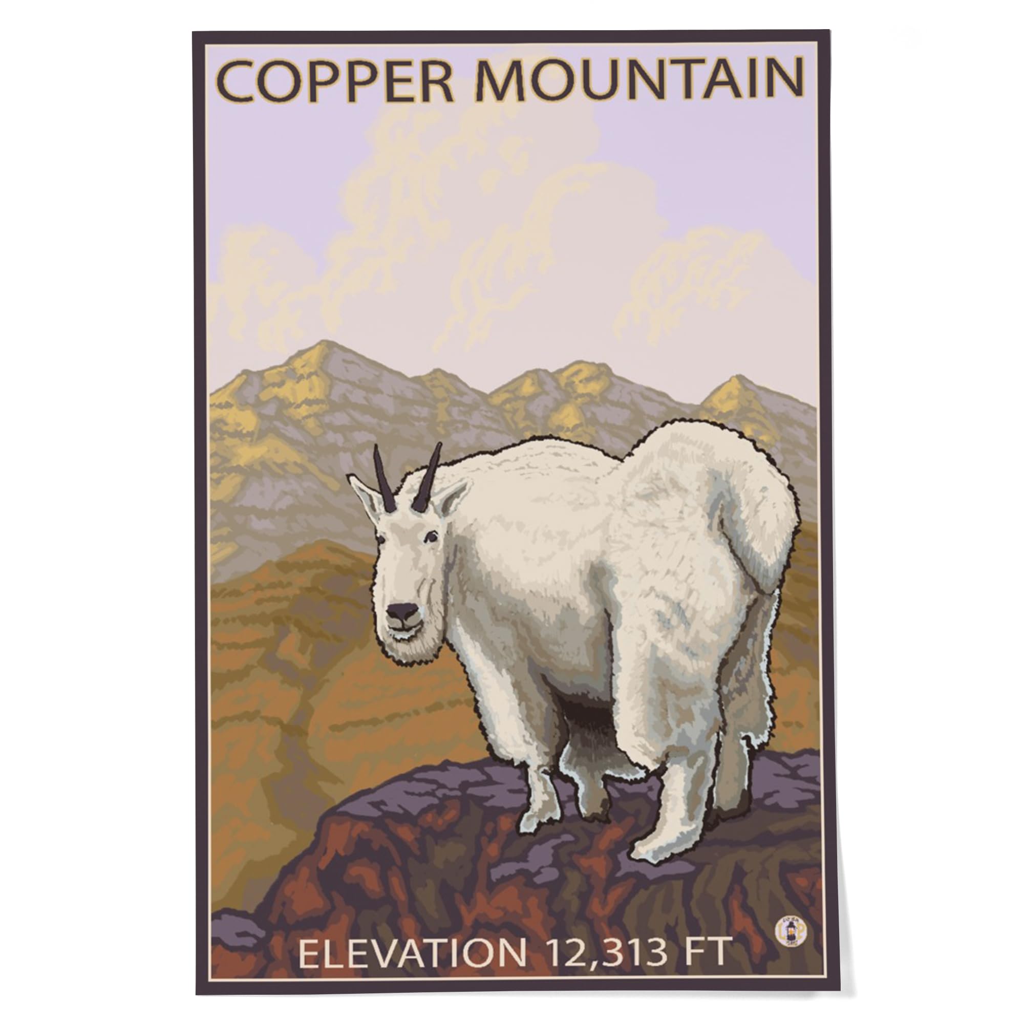 Lantern Press 24x36 Inch Giclee Art Print - Colorado Copper Mountain Landscape with Mountain Goat - Premium Wall Decor for Living Room, Bedroom & Office
