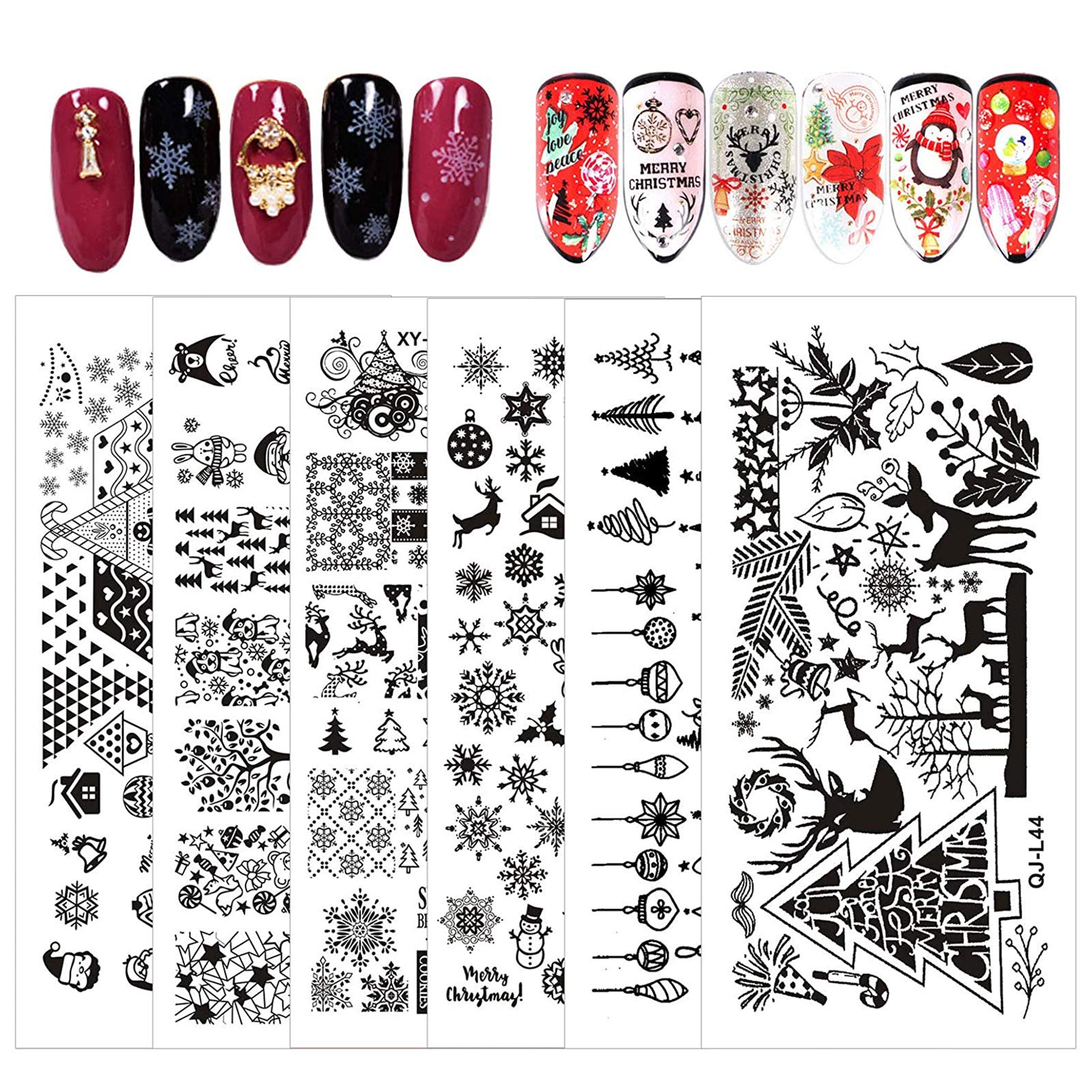 Christmas Nail Art Stamping Kit - 6pc Holiday Design Plates with Santa & Snowmen for DIY Nail Decoration | Perfect for Holiday Parties, Gift Giving & Festive Nail Designs