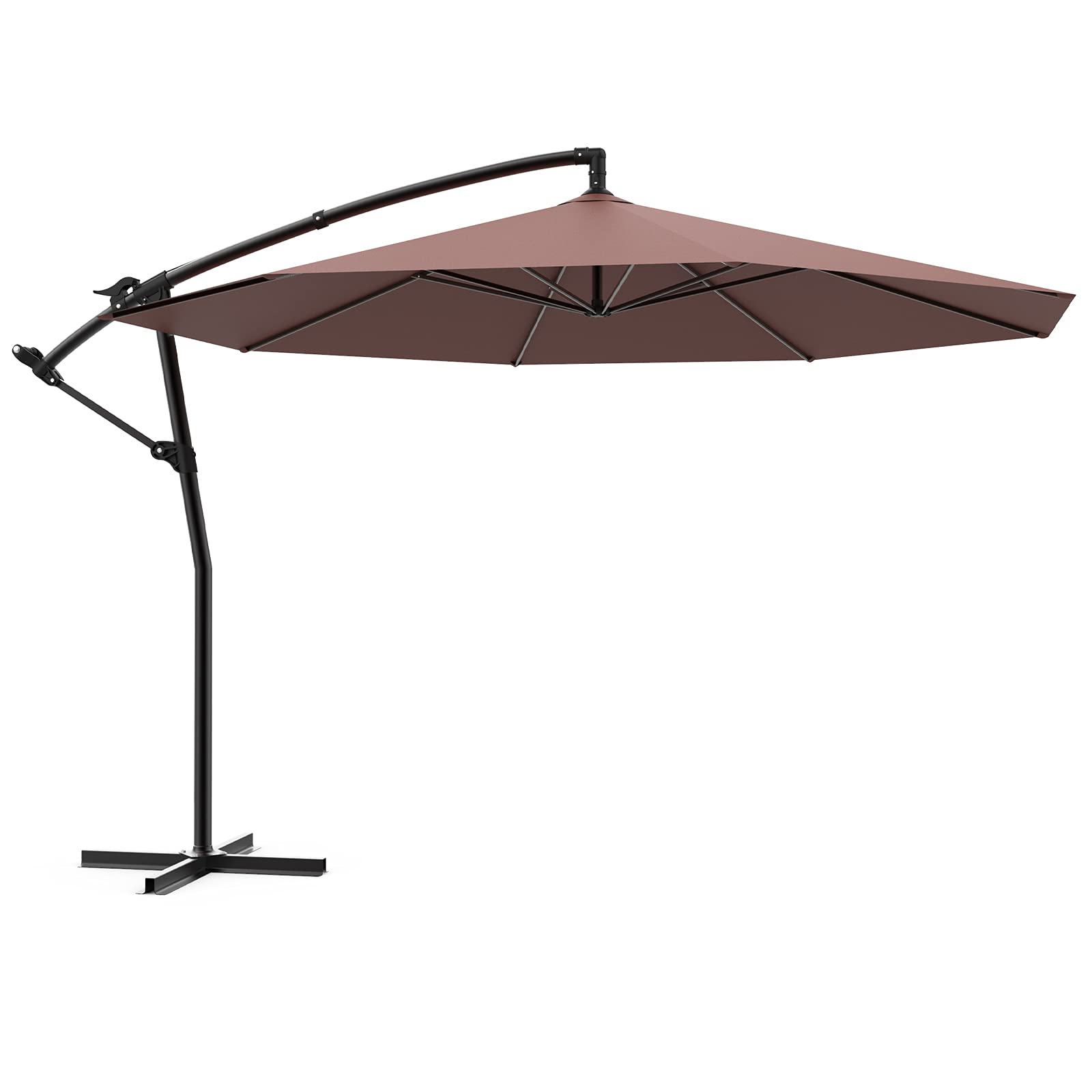 10 ft Outdoor Cantilever Umbrella - Heavy Duty Patio Umbrella with Easy Tilt Adjustment, 8 Sturdy Ribs & UV Protection - Brown Offset Hanging Umbrella for Poolside, Garden, Deck, Dining Table and Outdoor Lounge Areas