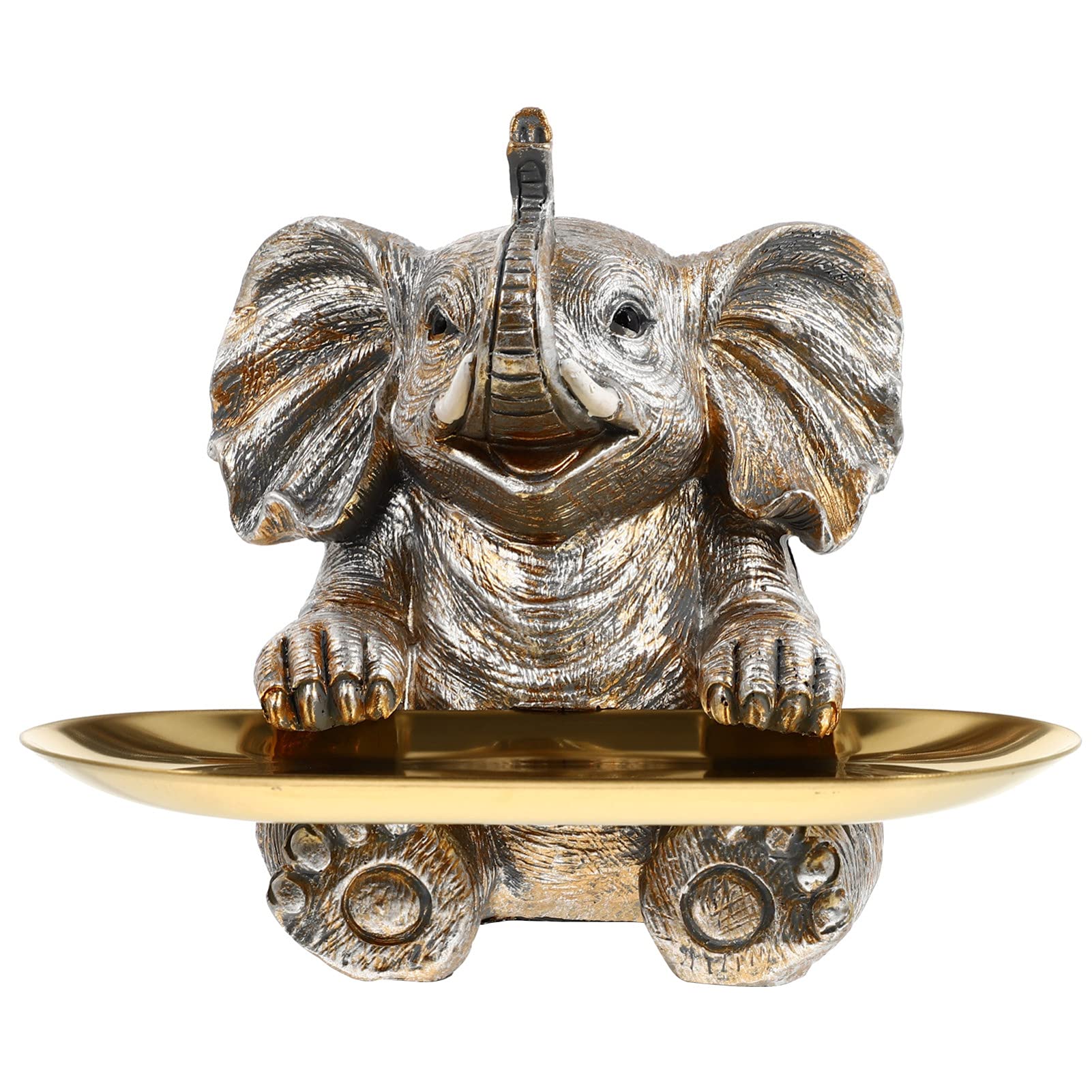 1 Set Silver Elephant Candy Dish & Jewelry Ring Holder - Decorative Bird Feeder, Water Bath & Appetizer Plate for Outdoor Yard Decor | Perfect for Garden Parties, Wedding Centerpieces & Home Decor