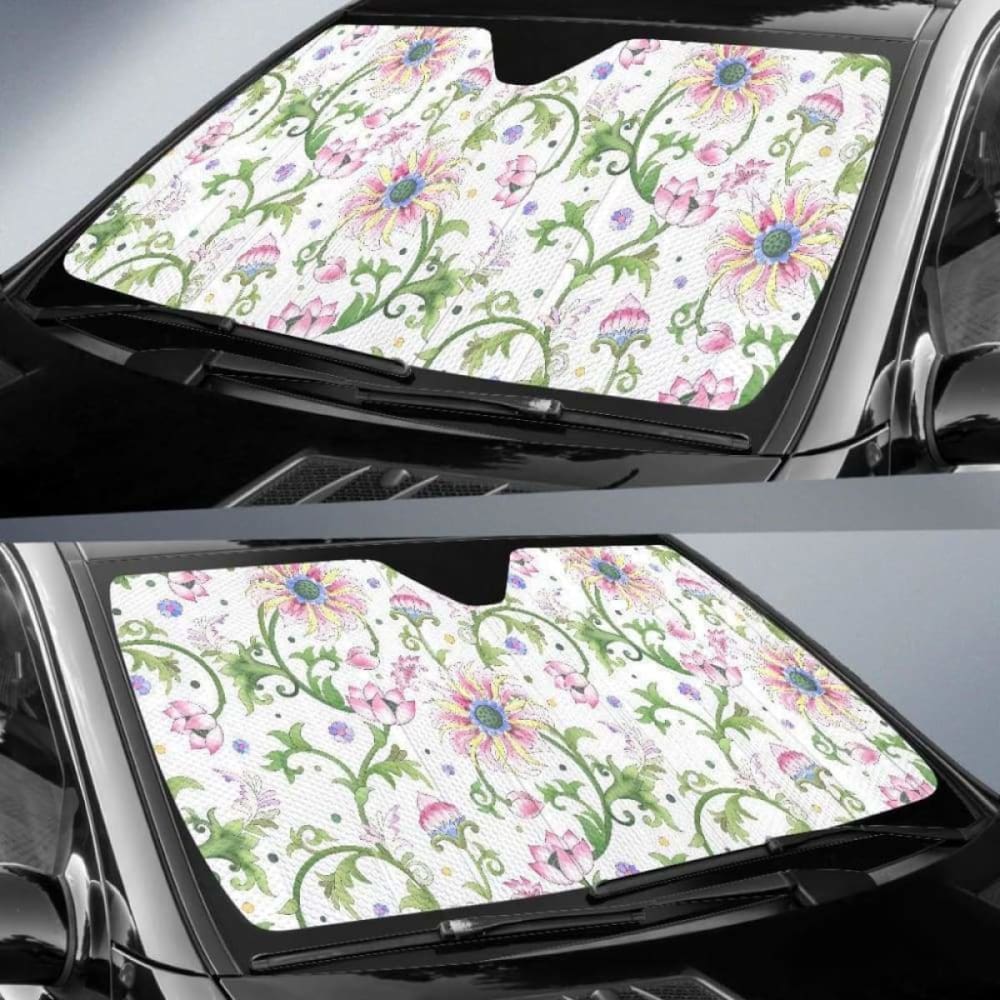 Pink Lotus Waterlily Leaves Car Sun Shade - UV Protection Window Shade for Cars, SUVs & Trucks - Perfect for Summer Driving & Parking