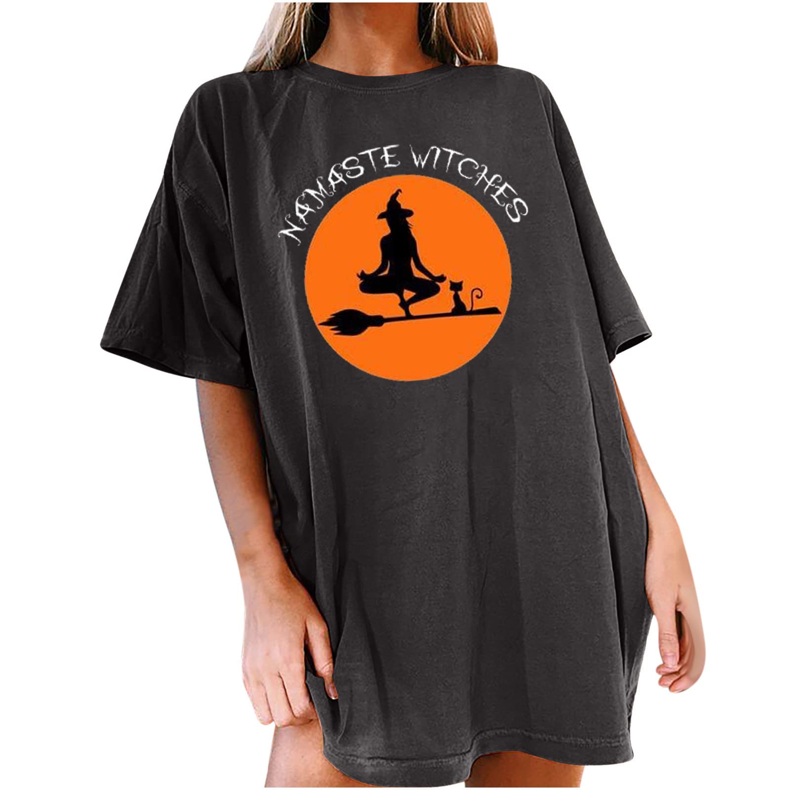 Follure Halloween T-Shirts for Women - Cute Funny Witch Graphic Short Sleeve Tee | Casual Summer Basic Top | Perfect for Halloween Parties, Costume Events & Everyday Wear