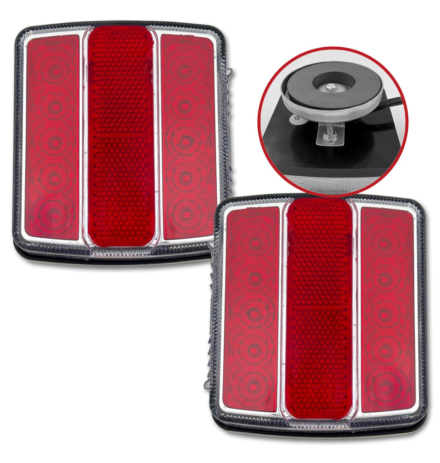 Universal Red Magnetic LED Trailer Lights - 2-Piece Set with Running Lights, Brake Lights & Turn Signals - 7 Pin Plug - Perfect for Trucks, Trailers & RVs