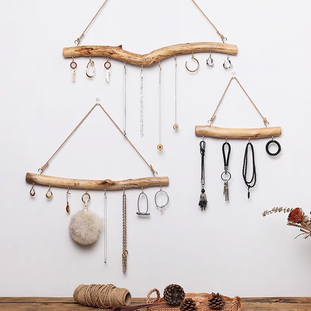 Natural Driftwood for Crafts - 15 Inch Decorative Driftwood Branches with 5 Hooks | Wall Hanging Decor, Jewelry Organizer | Perfect for DIY Home Decor, Beach Theme Parties & Boho Style Room Design