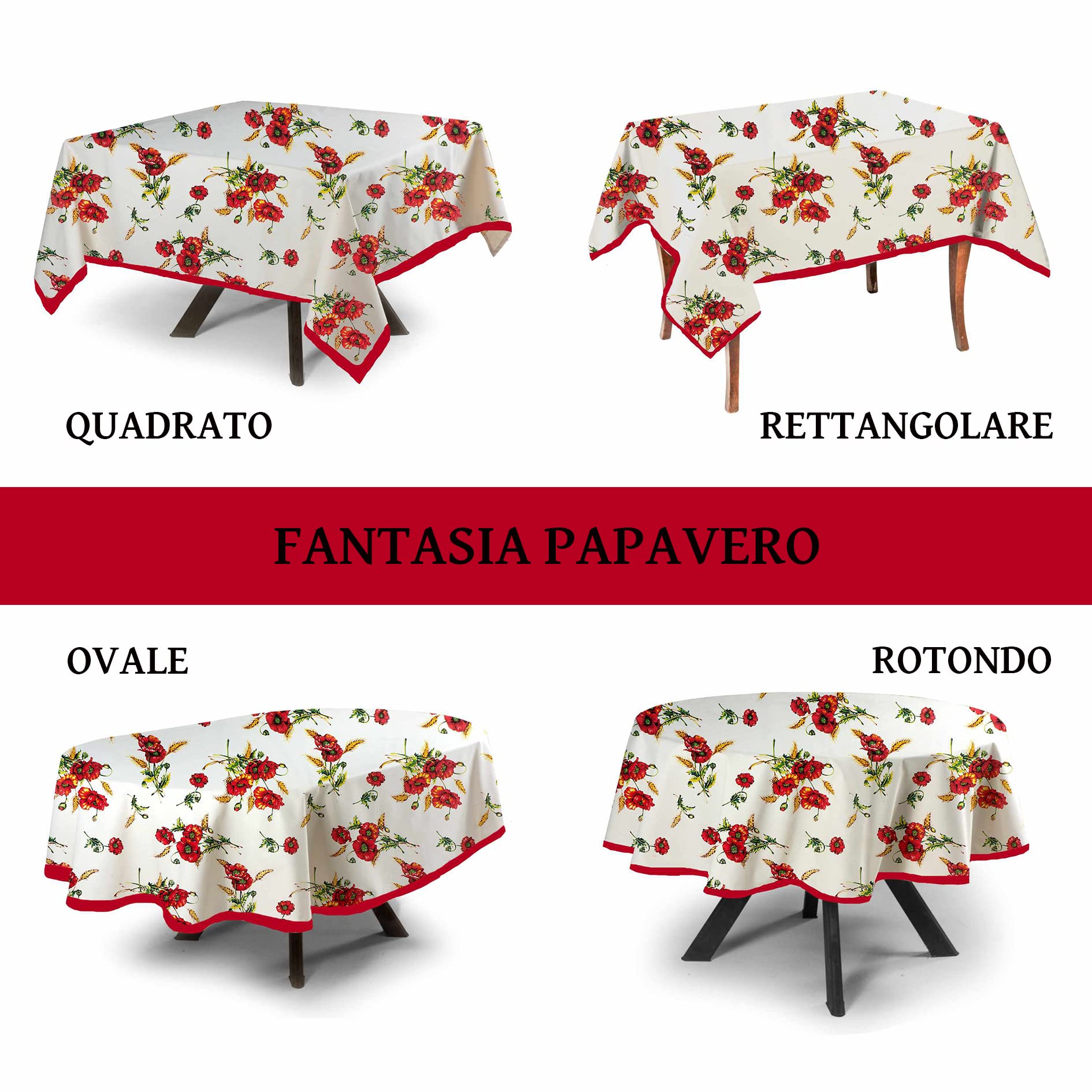MyVorrei Floral Poppy Print Rectangular Tablecloth 100% Cotton 180x360 cm with 18 Matching Napkins - Perfect for Dining Room, Kitchen, and Outdoor Gatherings