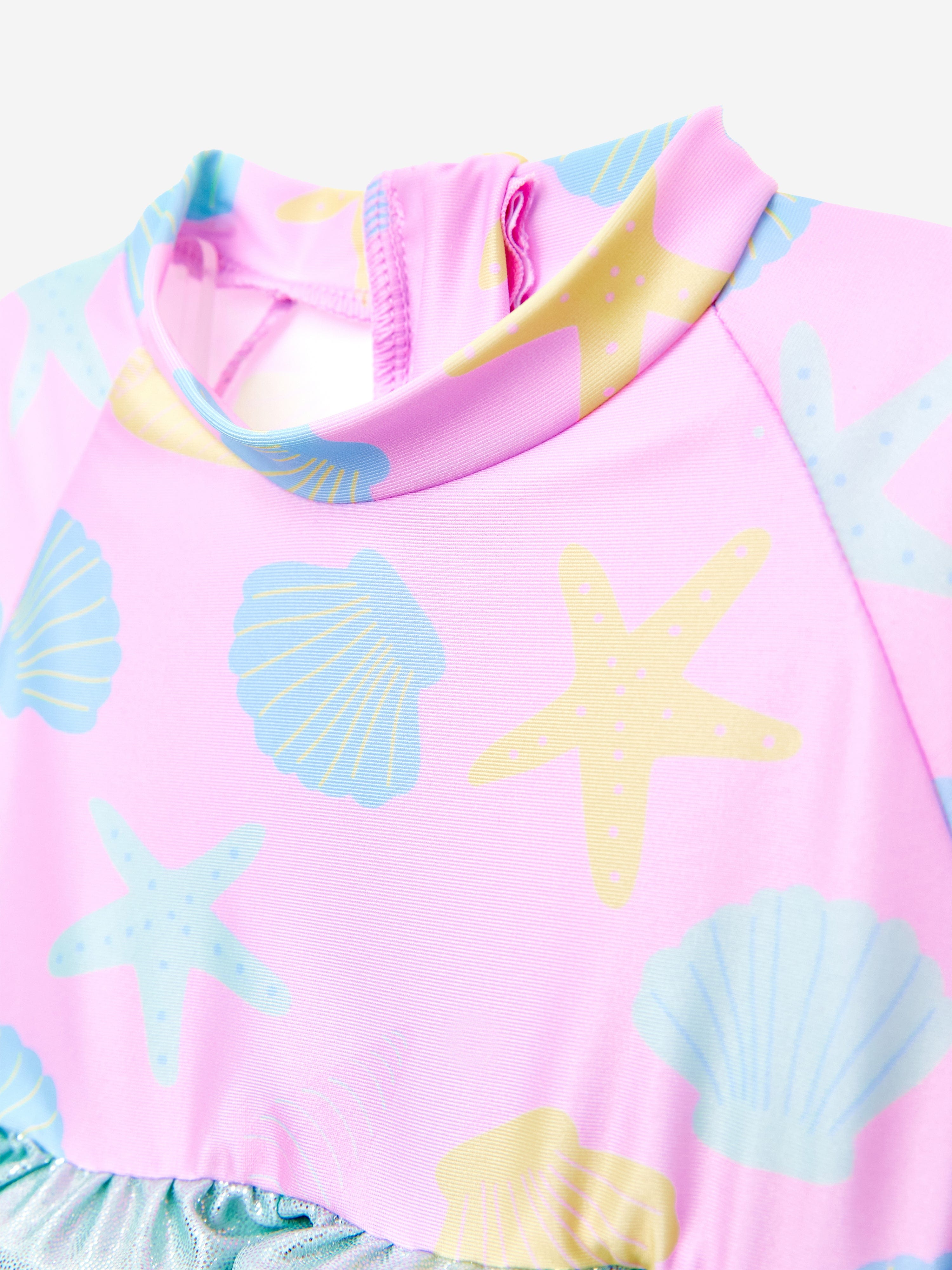 UPF50+ Pink Baby Girls Seashell Float Suit - Sun Protection Swimwear for Toddlers & Infants - Perfect for Beach, Pool & Summer Water Play