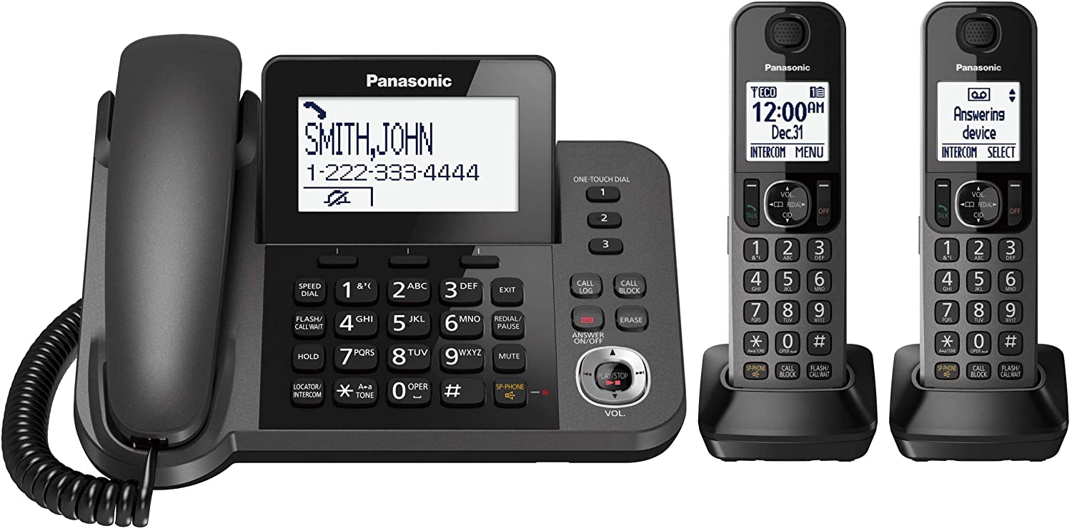 Refurbished PANASONIC KX-TGF352 Digital Corded/Cordless Phone System with Home Essentials Warranty - Perfect for Home Office & Small Business Communication
