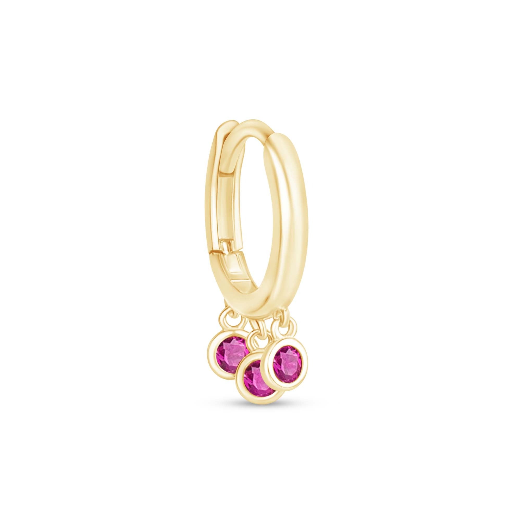 14K Solid Yellow Gold Ruby Charm Hoop Earrings for Women - Elegant Dainty Jewelry Gift for Birthday, Anniversary & Valentine's Day