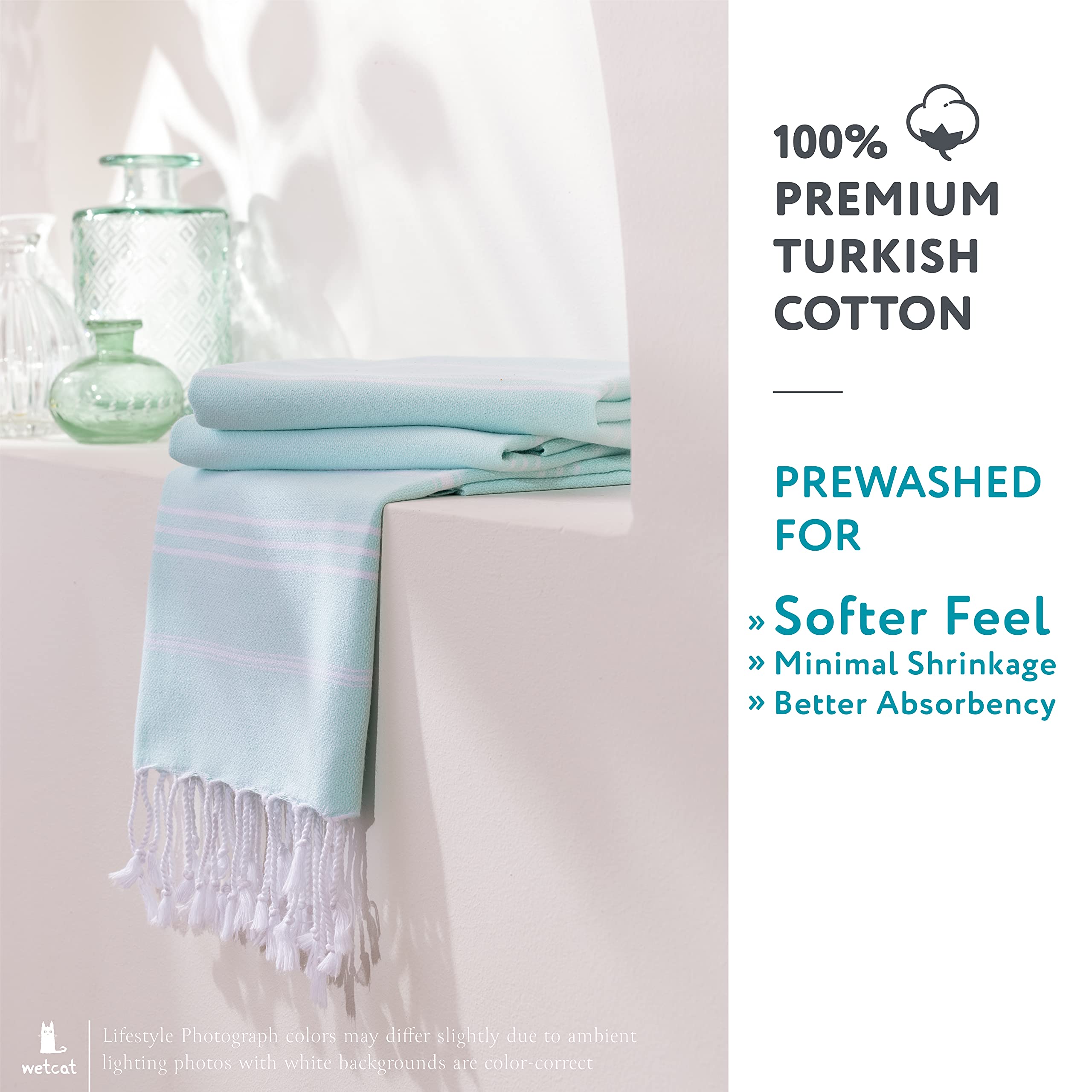 Premium WETCAT Turkish Hand Towels Set of 2 - 100% Turkish Cotton, Pre-Washed & Quick Drying (20
