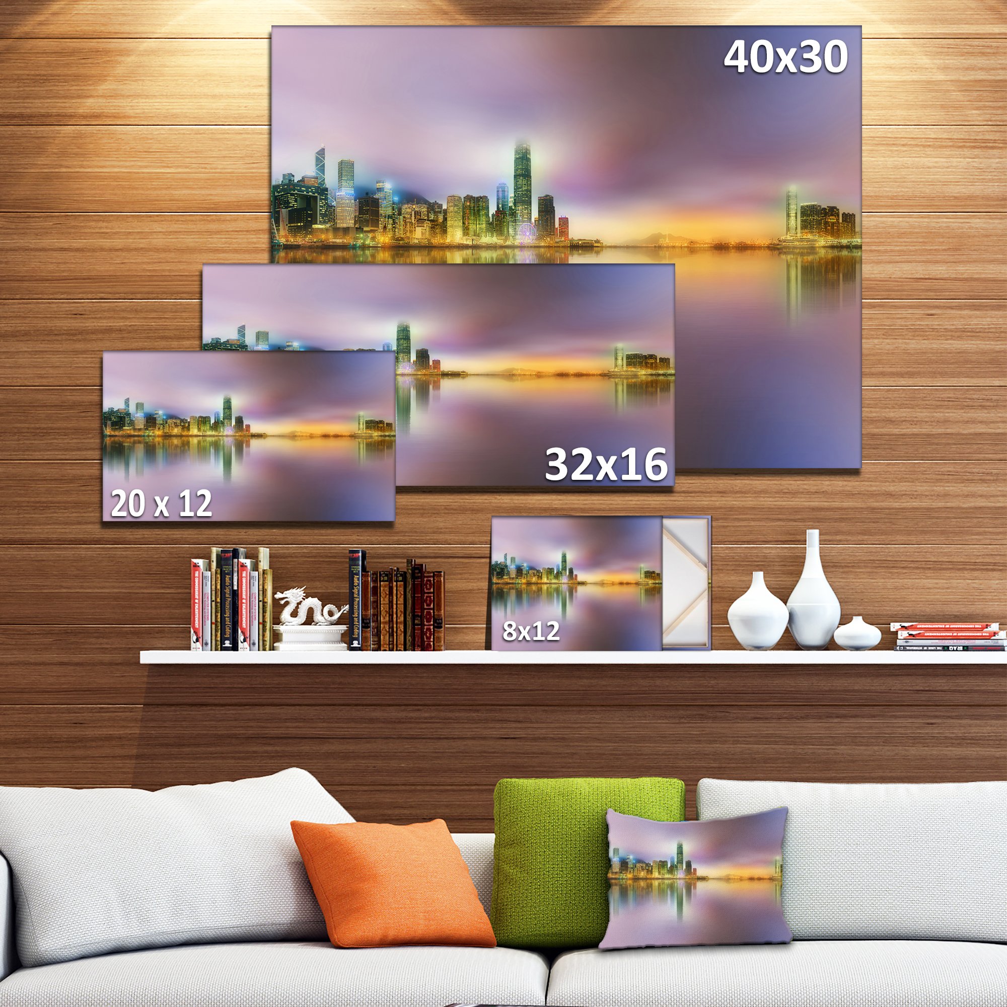 Hong Kong Twilight Skyline Panoramic Photo - Stunning Cityscape Canvas Print for Home & Office Wall Decor