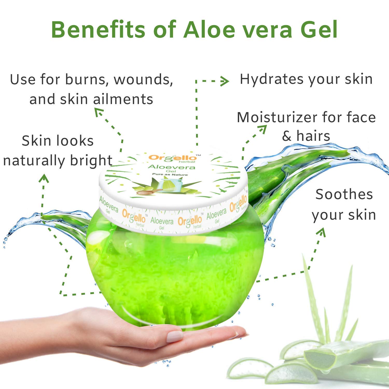 Orgello Herbal Aloe Vera Massage Gel for Face & Body - 100gm Pure Aloe Gel for Acne, Scars & Glowing Skin + Lemon Honey Face Wash (Pack of 2) - Perfect for Daily Skincare Routine & Post-Sun Care