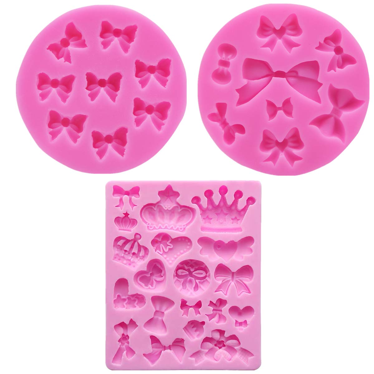 3-Piece Silicone Bow Fondant Molds Set - DIY Cake Decorating Tools for Baking, Homemade Cookies & Cupcakes - Perfect for Birthday Parties, Wedding Cakes & Holiday Treats