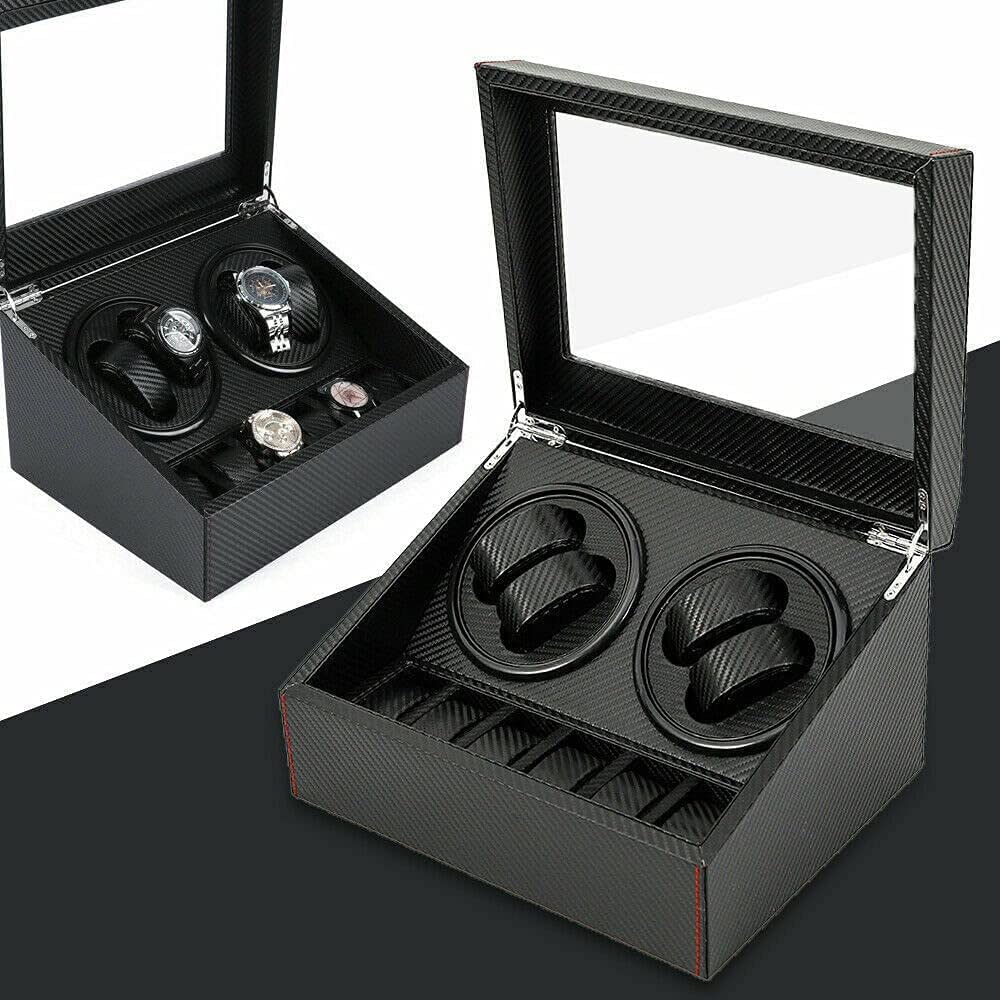 Premium Automatic Watch Winder Box - 4 Quiet Motors with LED Display & 6 Adjustable Watch Pillows | Luxury Storage Case for Men's & Women's Automatic Watches | Perfect for Travel, Collection Display & Nightstand Storage