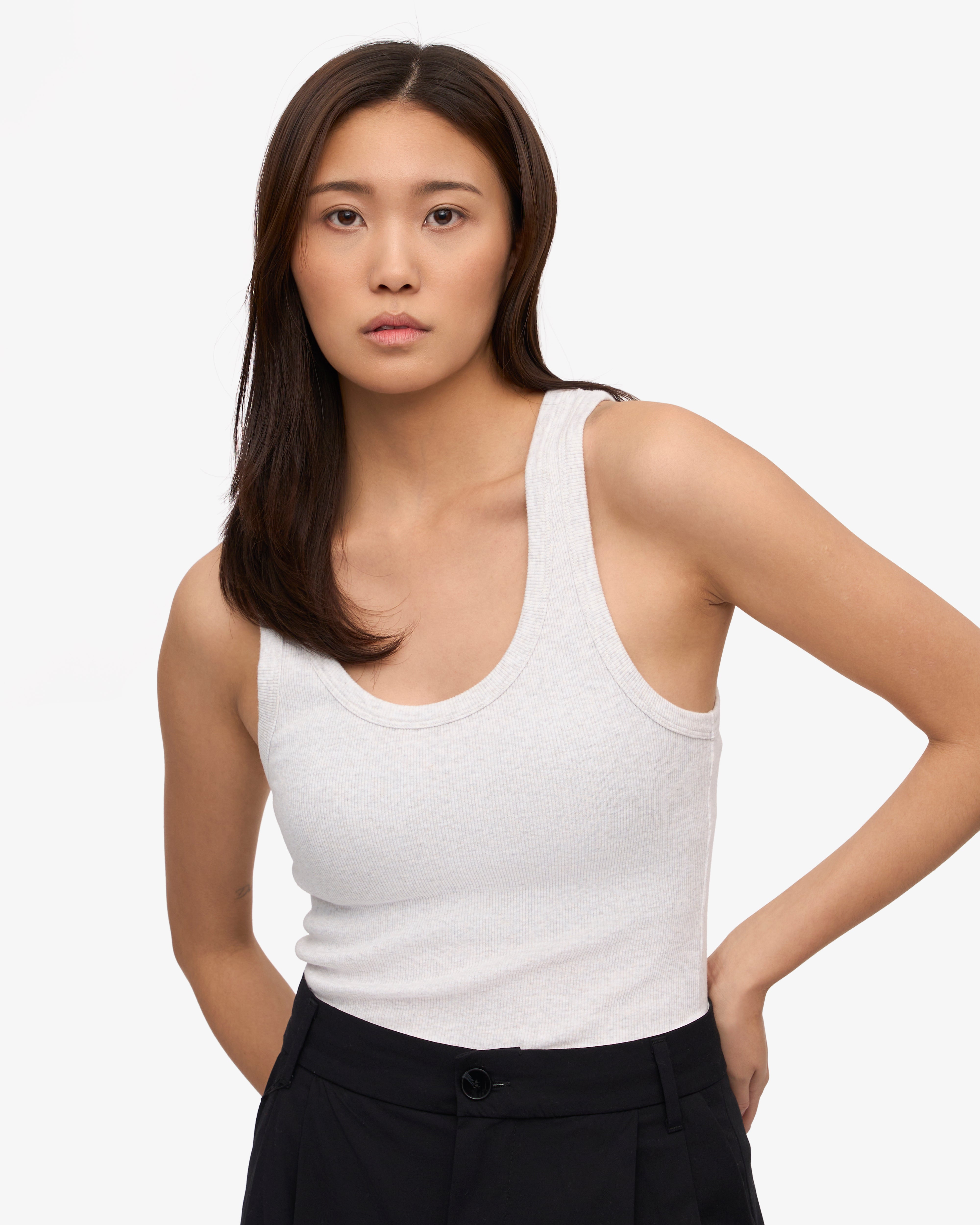 Organic Cotton Ribbed Tank Top for Women - Soft & Breathable Snow Melange - Perfect for Yoga, Summer Outfits & Layering