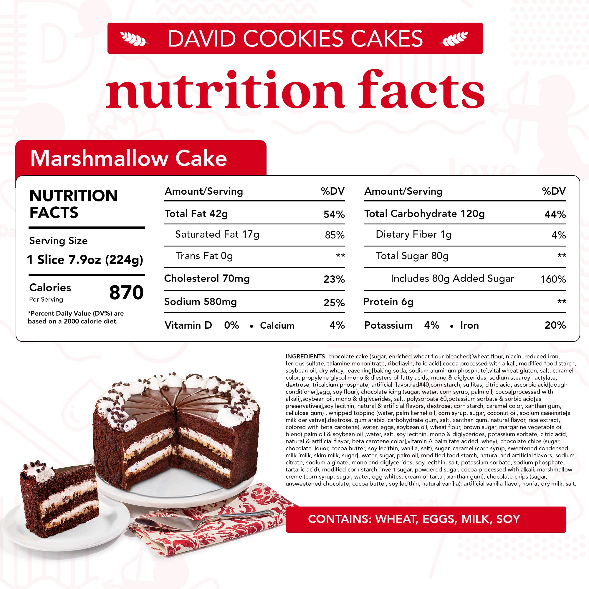 David's Cookies Marshmallow Chocolate Layer Cake - 10 Inch Fresh Bakery Dessert for Birthday Parties, Anniversary Celebrations & Special Events - Moist Pre-Sliced Cake for Easy Sharing - Perfect Gift for Chocolate Lovers - Same Day Delivery Available