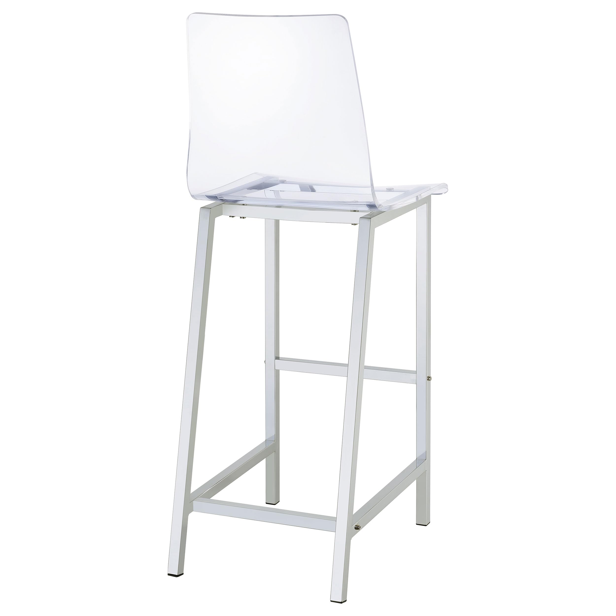 Coaster Home Furnishings Juelia Set of 2 Clear Acrylic Counter Height Bar Stools with Chrome Base & Footrest - 30 Inch Modern Kitchen, Dining & Pub Stools - Perfect for Breakfast Bars, Kitchen Islands & Home Bars