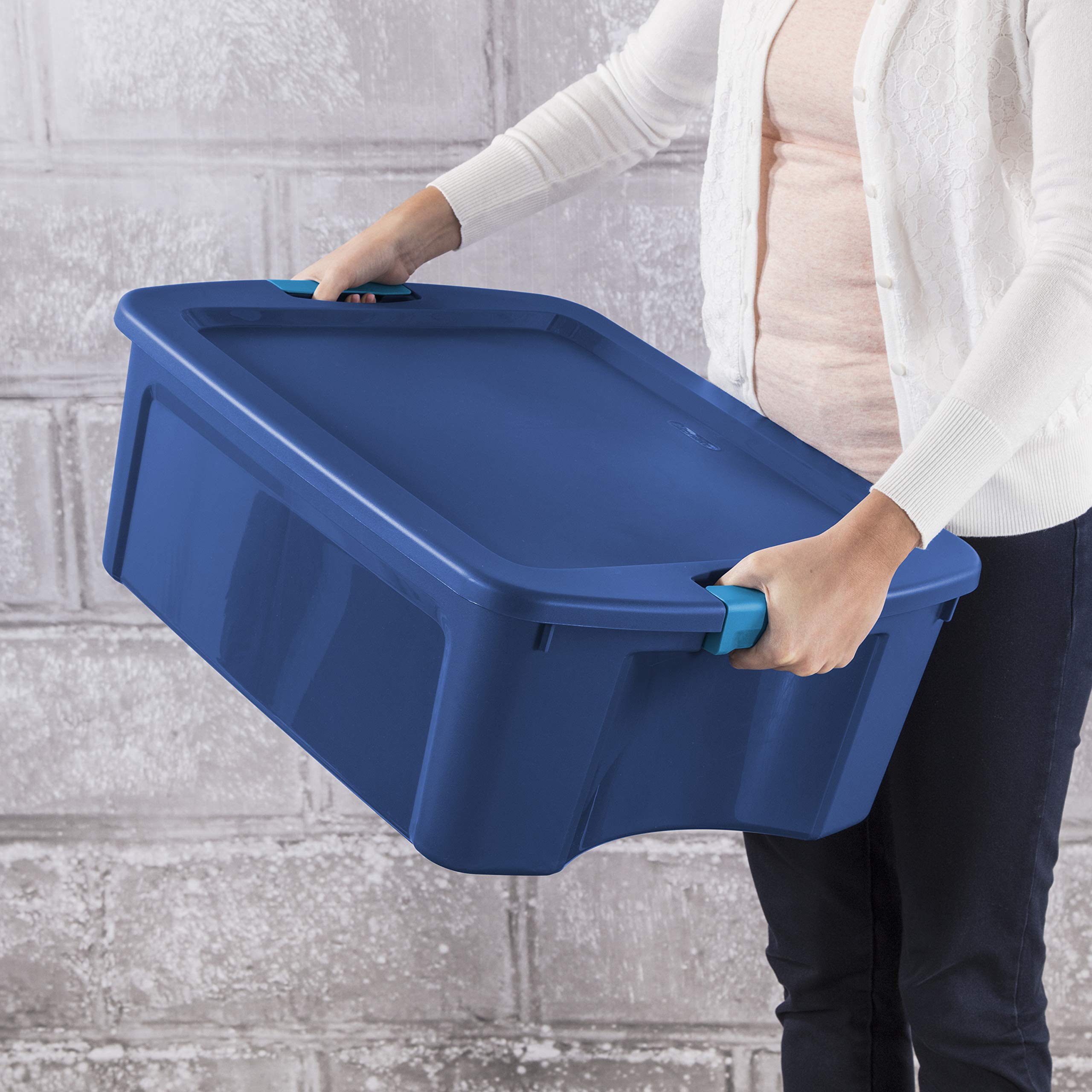 Sterilite 12 Gallon Stackable Storage Bins with Latching Lids - 6-Pack Blue Plastic Tote Containers for Closet Organization, Home Storage & Garage Organization | Perfect for Toys, Seasonal Decor & Household Items