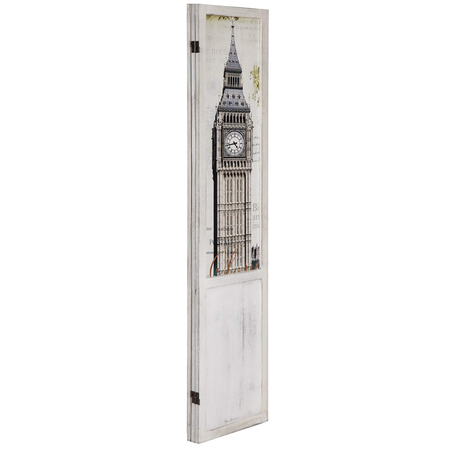 MyGift 3-Panel Single-Sided European Famous Landmarks Room Divider with Whitewashed Wood Frame - Stylish Room Partition for Home, Office, and Dorm Decor