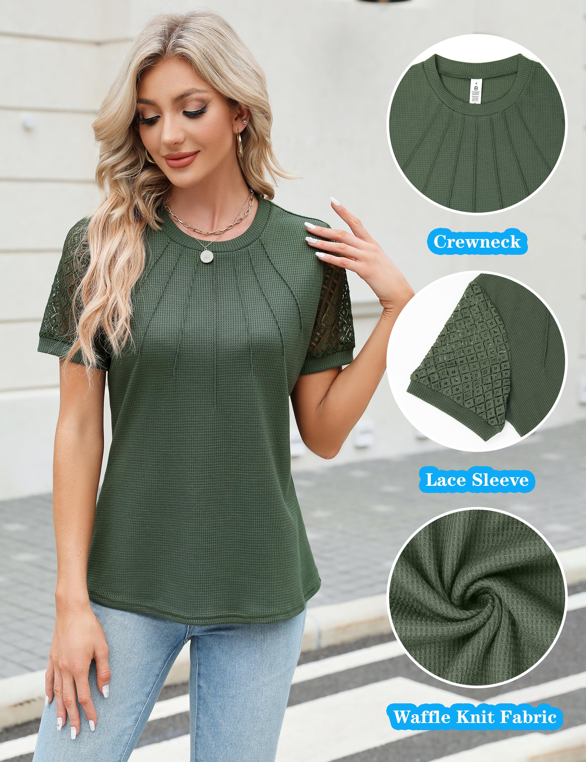 Stylish Women's Waffle Knit Blouse - Short Sleeve Dressy Casual Top for Business & Work | 2025 Summer Fashion | Perfect for Office Wear, Date Nights & Weekend Outings