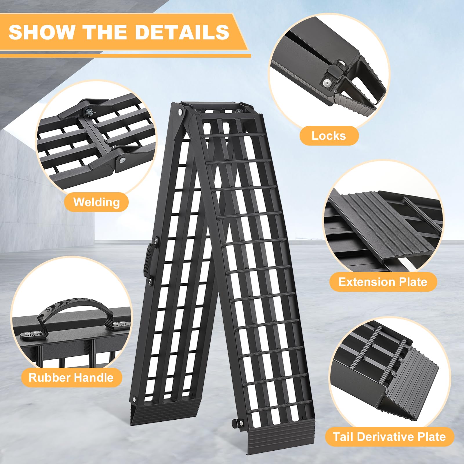 Gardhom 2PCS 7.5' Heavy Duty Aluminum Folding Ramps - 3000lbs Capacity Loading Ramps with Handle for ATV, UTV, Pickup Trucks, Motorcycles, Dirt Bikes, Lawn Mowers & Snow Blowers | Perfect for Garage, Warehouse & Off-Road Loading