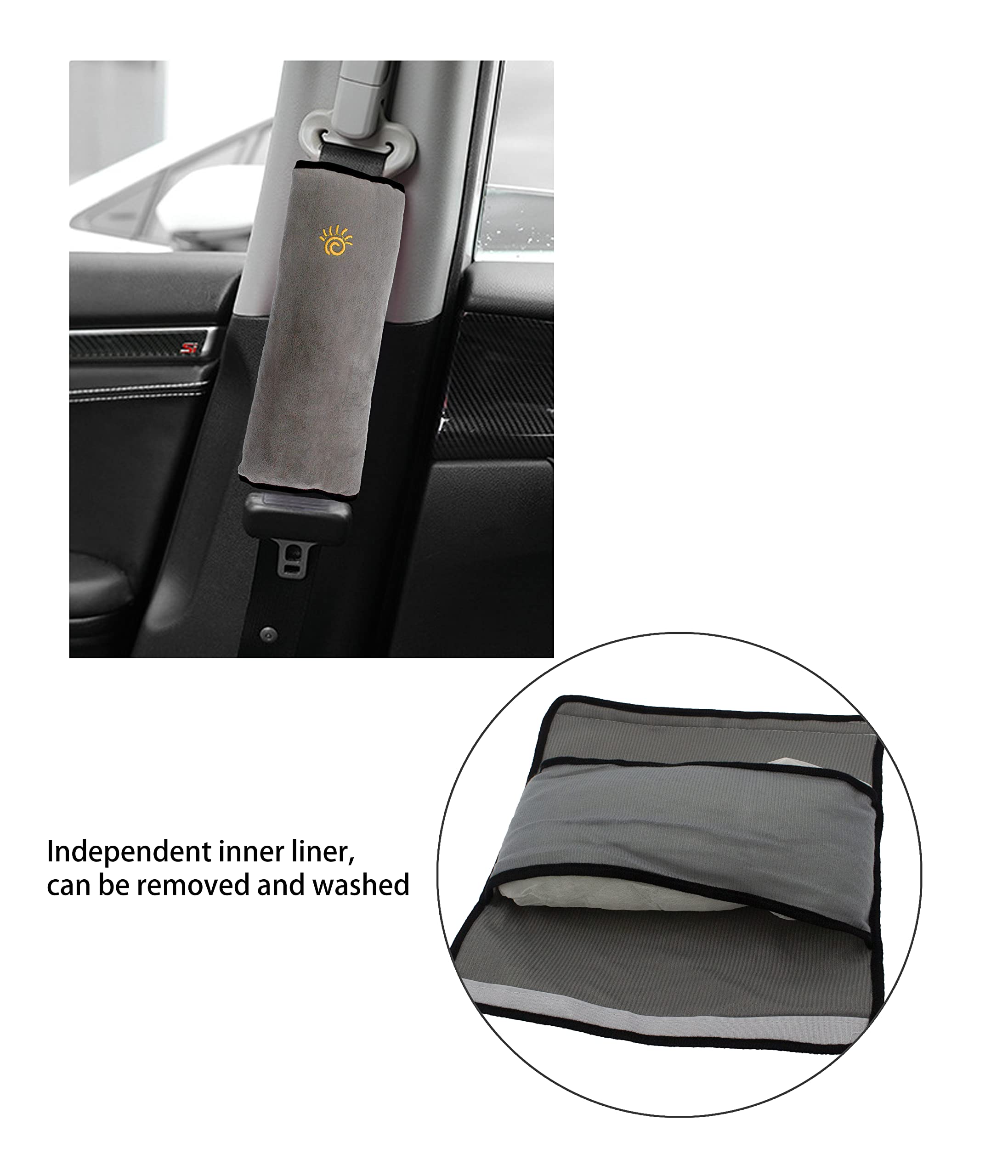 2 Pack Car Seat Belt Pillow - Comfortable Shoulder Pad for Safety Belts, Neck & Head Support - Travel Pillow for Long Drives & Commuting (Grey) - Perfect for Road Trips, Daily Commutes & Comfortable Car Rides