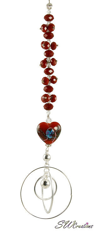 Ruby Heart Crystal Beaded Fan Pull - Elegant Ceiling Fan Light Chain with Sparkling Beads for Home Decor, Bedroom & Living Room