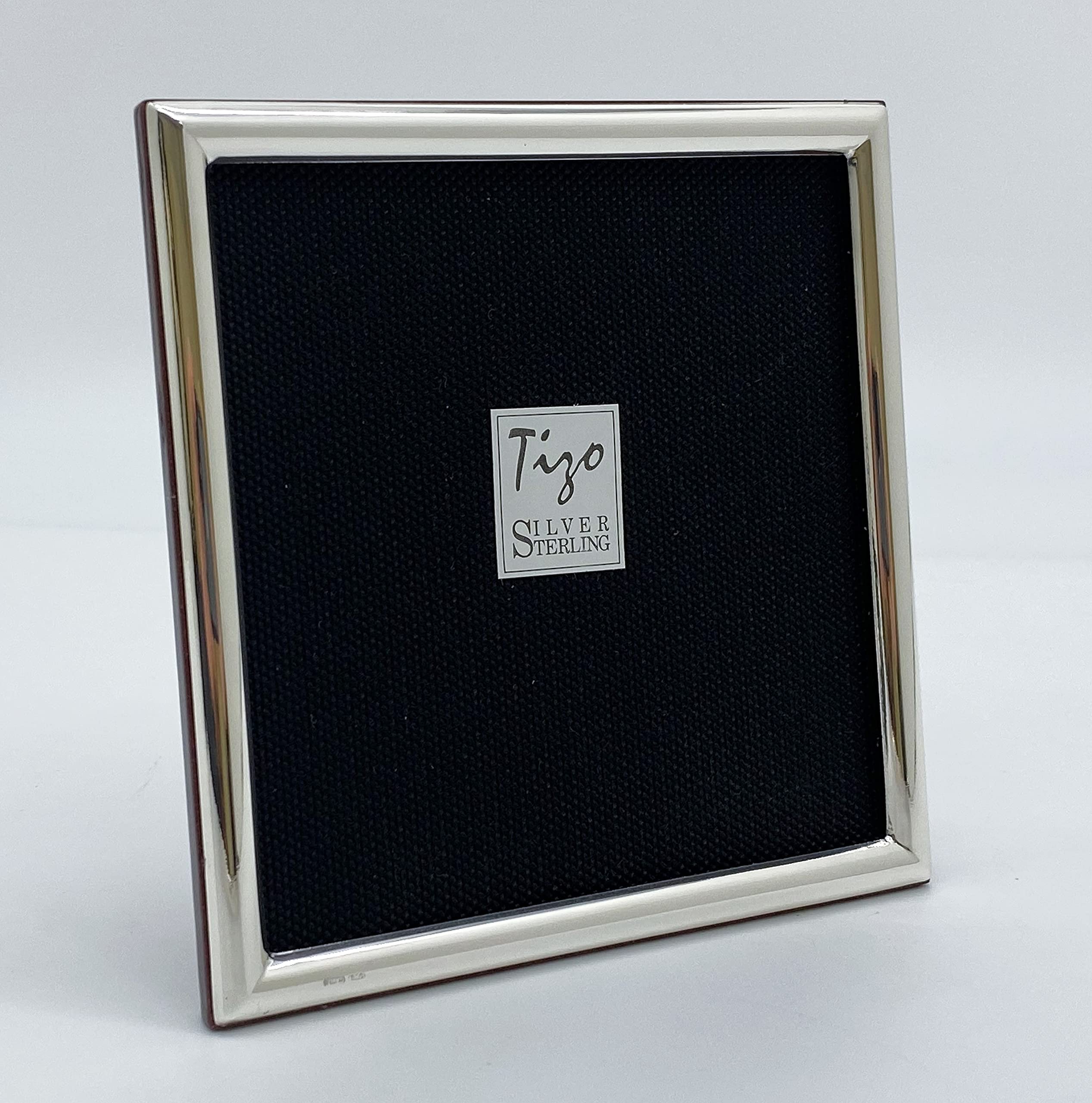 TIZO 5x5 Inch Thin Plain Silver Deco Picture Frame - Premium 925 Sterling Silver Photo Frame for Home & Office Decor - Perfect for Displaying Photos, Artwork, and Memorabilia