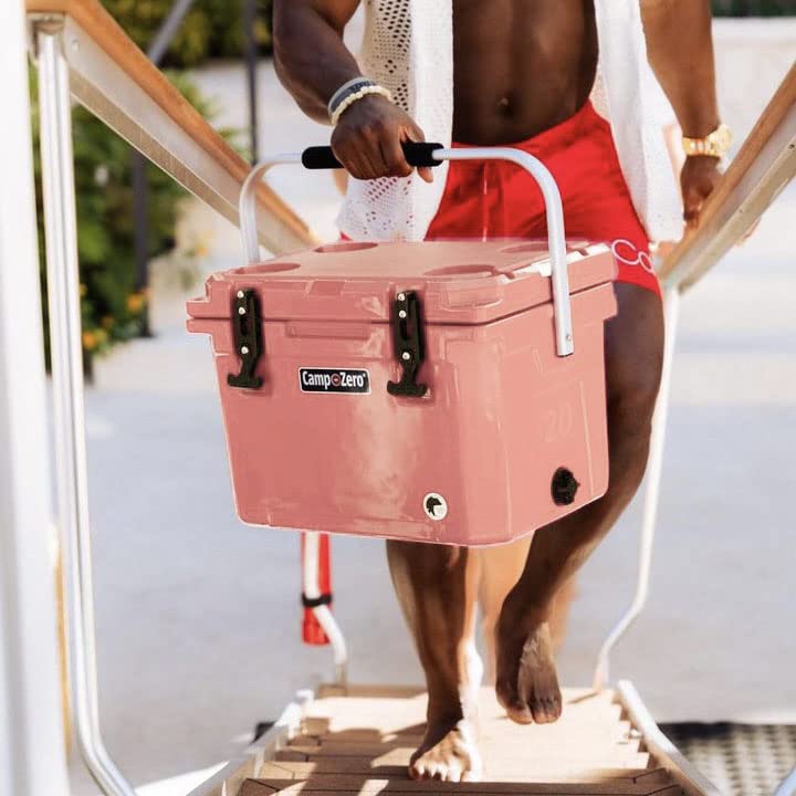 CAMP-ZERO 21 Quart Rotomolded Hard Cooler - Insulated Ice Chest with 4 Cup Holders - Bear-Proof Travel Cooler for Beverages, Drinks, BBQ, Fishing, Camping & Outdoor Adventures - Perfect for Picnics, Tailgating, Beach Trips and Road Trips
