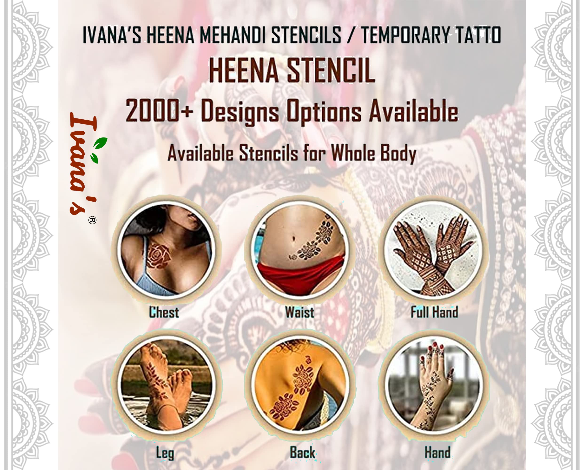 20 Pcs Reusable Henna Stencil Stickers for Hands - Easy Mehandi Design Templates for Girls, Women, Kids & Teens (D-2267) | Perfect for Parties, Weddings & Festive Occasions