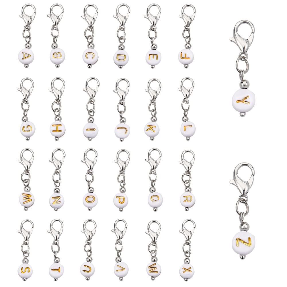52 Pcs Acrylic Bowknot Crochet Stitch Markers A-Z Letter Charms - Flat Round Removable Locking Stitch Markers for Knitting, Weaving, Sewing & Jewelry Making (Gold Letters) - Perfect for DIY Crafts, Yarn Projects & Gift Making