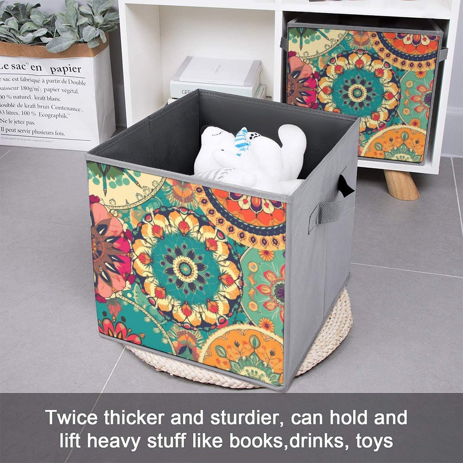 6-Piece Collapsible Round Storage Bins with Handles - Floral Print Fabric Organizing Baskets for Home, Closet, Shelf & Office Storage | Space-Saving Foldable Containers for Toys, Laundry & Household Items