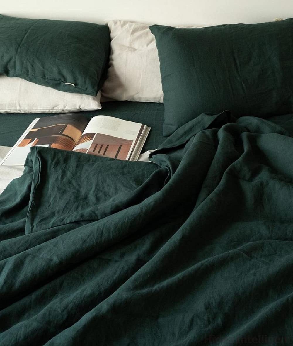 Boho Dark Green Duvet Cover Set - 100% Cotton King Size Bedding with Button Closure | Soft & Breathable Comforter Cover for Twin, Queen, King Beds | Perfect for Bohemian, Farmhouse & Modern Bedroom Decor
