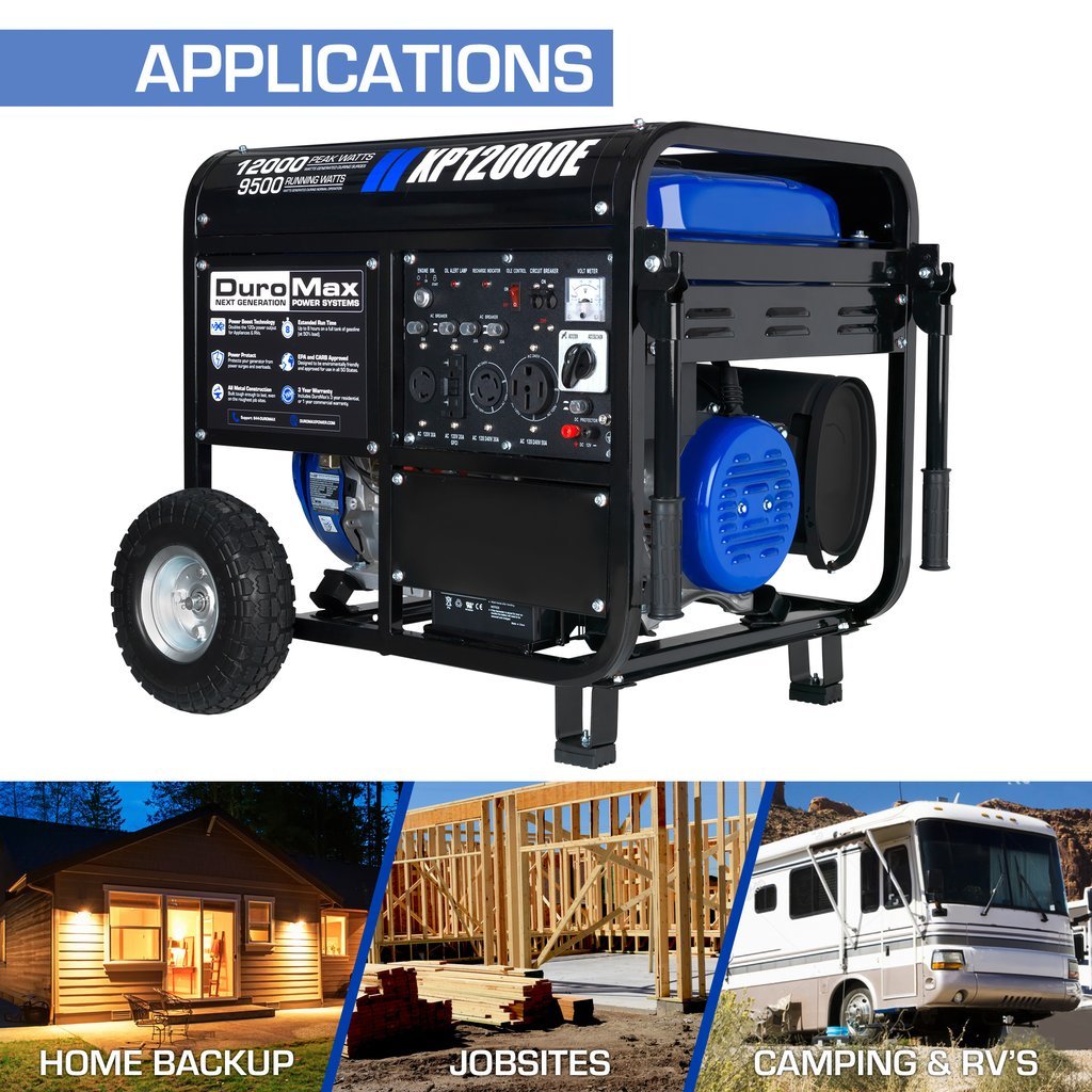 DuroMax XP12000E 9500W/12000W Dual Fuel Portable Generator with Electric Start - Ideal for Home Backup Power, Camping & Emergency Use