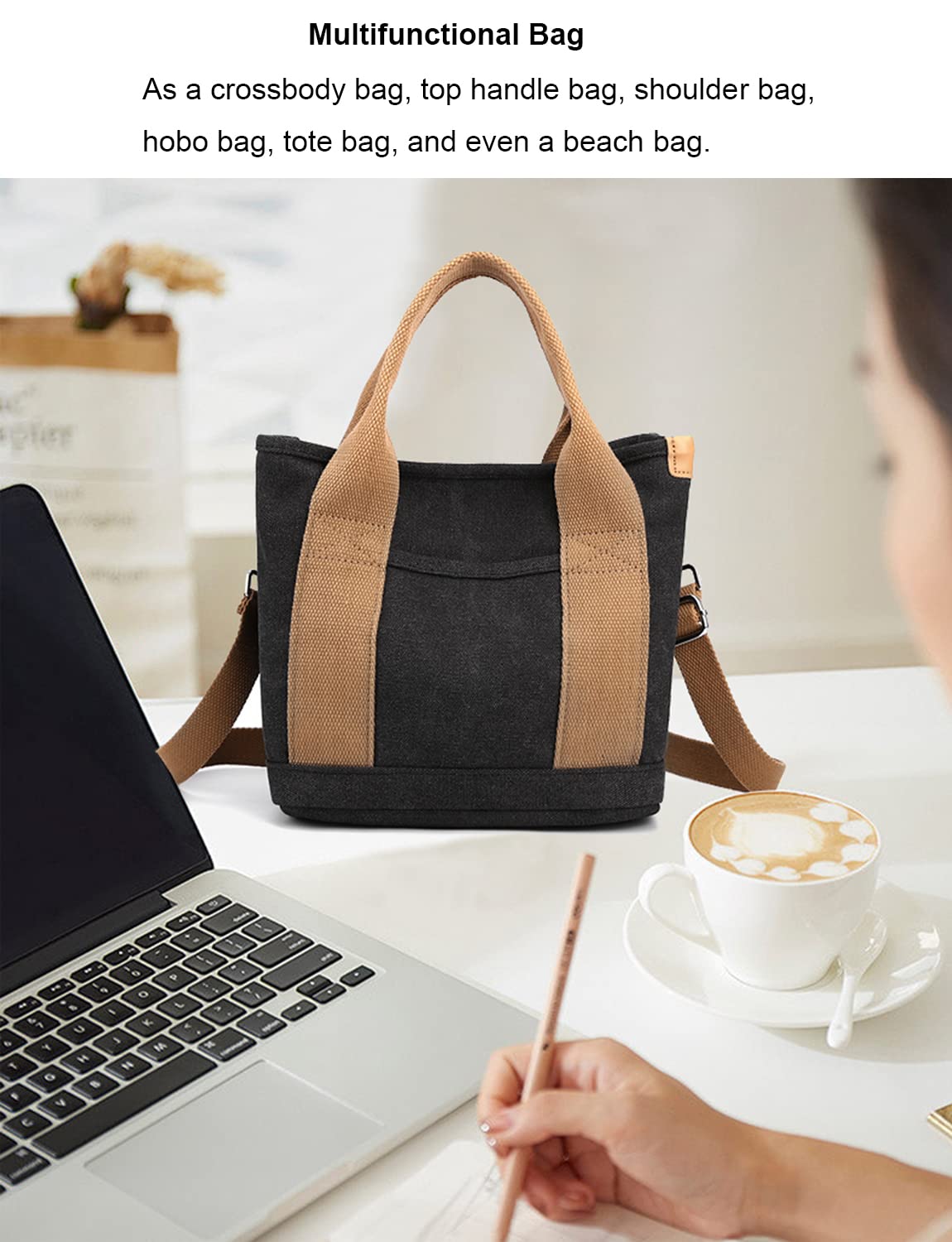 Women's Canvas Tote Bag with Zipper - Multi-Pocket Hobo Shoulder Bag for Travel & Work