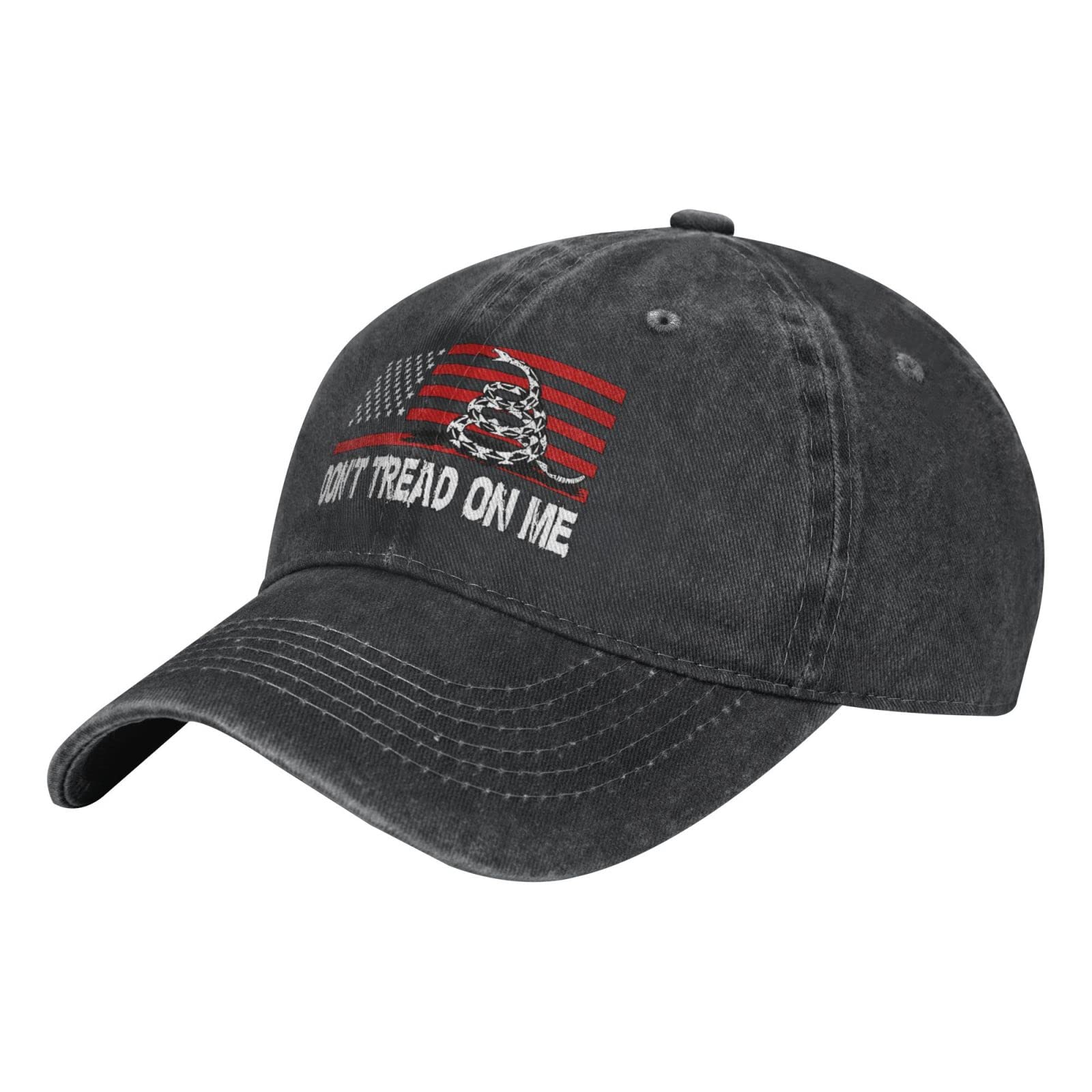 Don't Tread On Me American Flag Vintage Wash Denim Baseball Cap - Patriotic Adjustable Dad Hat for Men & Women - Perfect for 4th of July, Veterans Day & Outdoor Activities