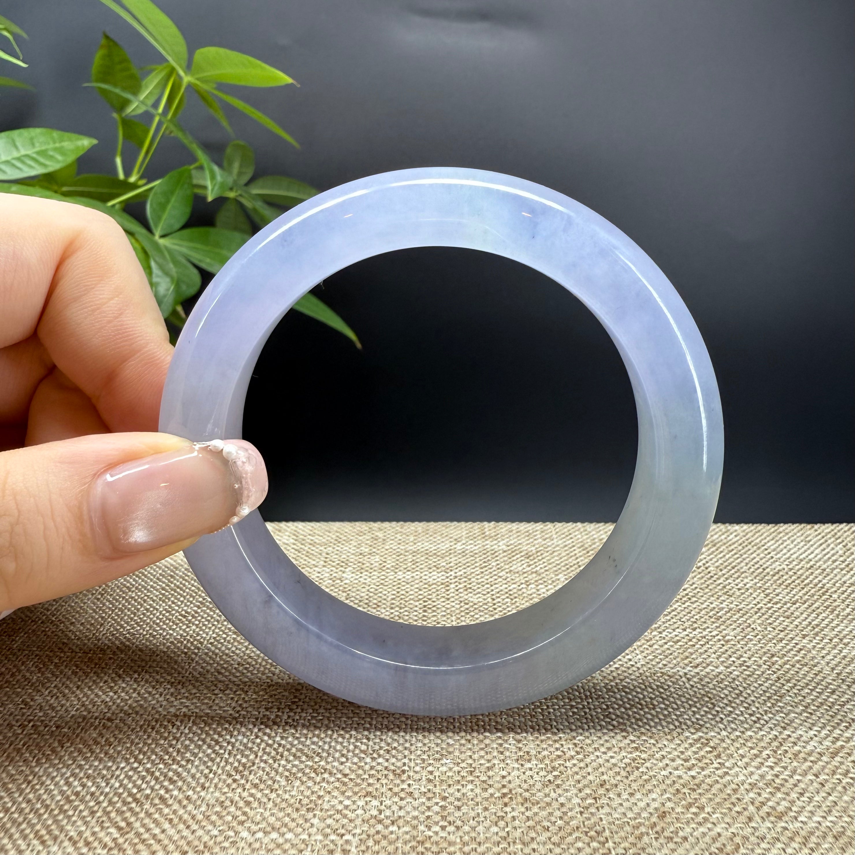 Authentic Burmese Icy Lavender Green Jadeite Bangle Bracelet - 57.4mm Handmade Jewelry for Women | Perfect for Weddings, Gifts & Spiritual Healing