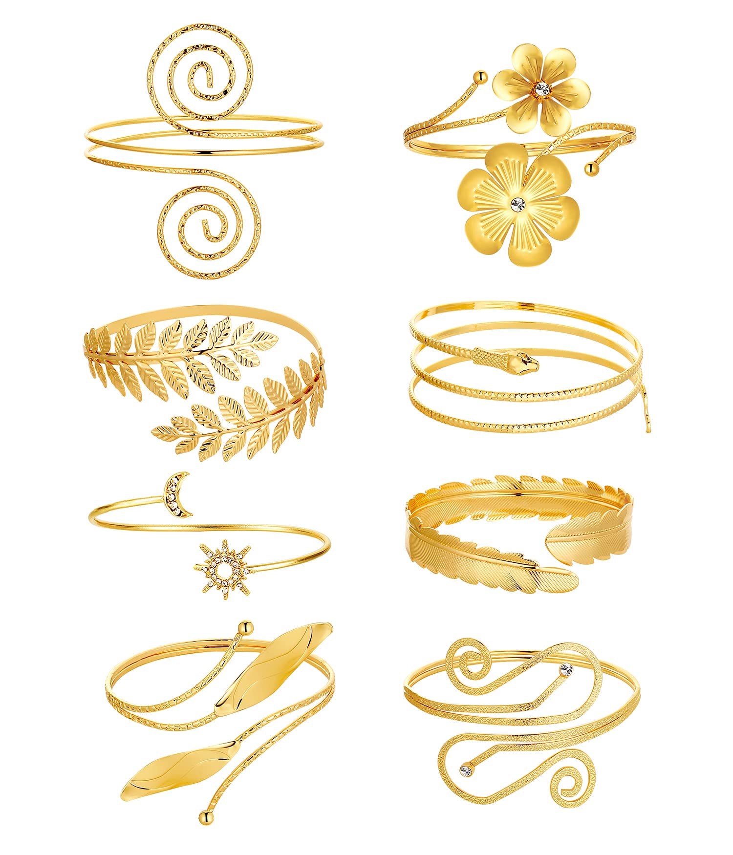 TOBENY 8-Piece Adjustable Arm Bracelet Set for Women & Teen Girls - Gold & Silver Open Cuff Bangle Bracelets - Stackable Armbands for Casual Wear, Parties & Gifts
