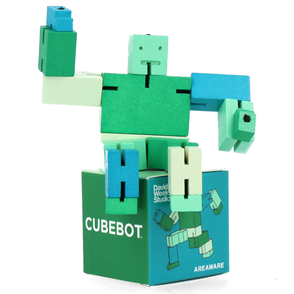Cubebot Micro Green Multi - Compact Wooden Puzzle Robot Toy for Kids & Adults - Perfect for Office Desk Decor, Stress Relief, and Creative Play