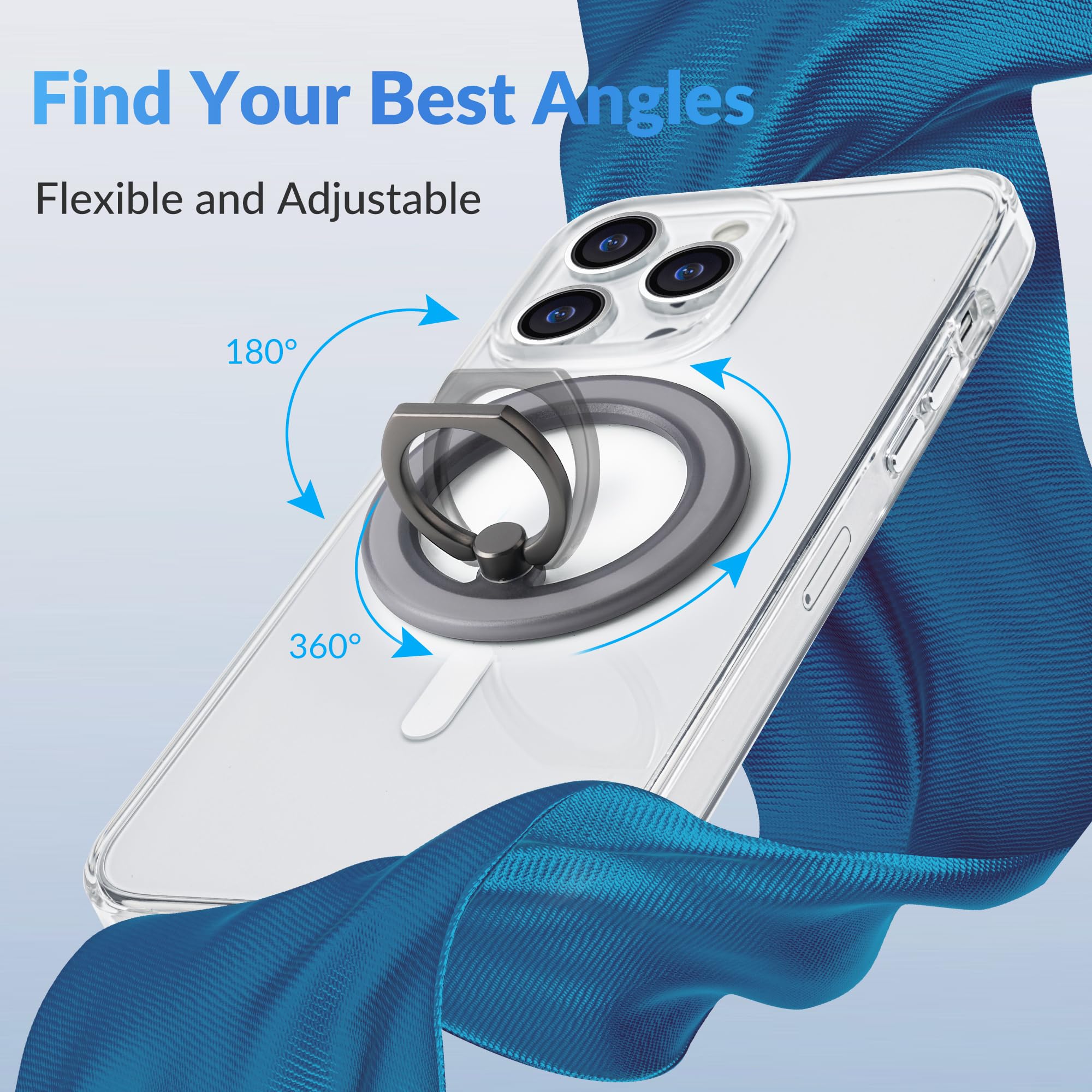 Metisinno Magnetic Phone Ring Holder for iPhone 16/15/14/13/12 & Magsafe Case - 360° Adjustable Finger Grip - Wireless Charging Compatible - Black Translucent - Perfect for Gym, Driving & One-Hand Phone Use