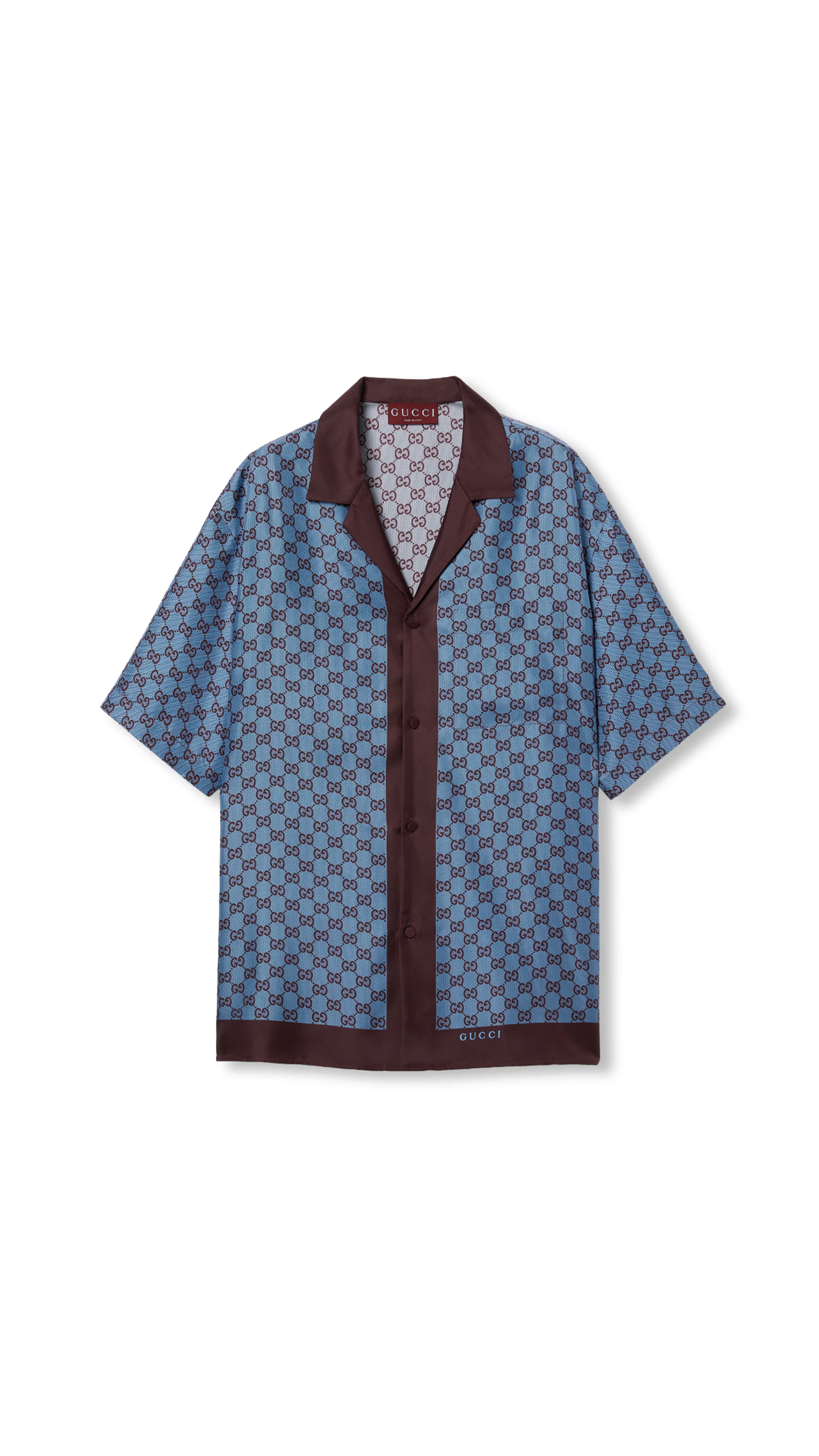 GG Printed Silk Shirt for Men | Blue & Burgundy Luxury Silk Shirts | Perfect for Business Casual & Formal Occasions