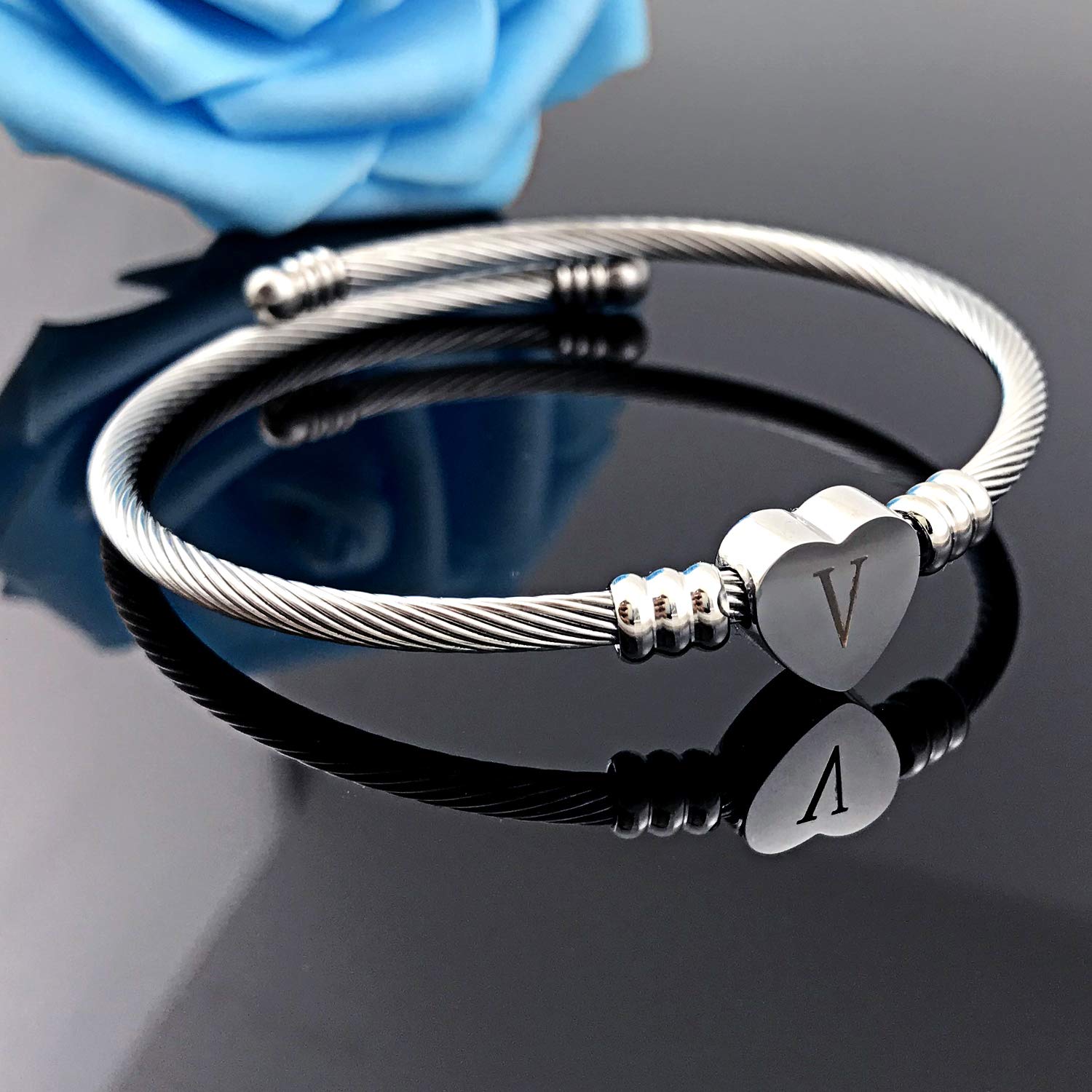 Personalized Initial Bracelet for Women - Custom Alphabet Letter Charm, Heart Cable Design, Dainty Jewelry Gift for Her - Perfect for Birthdays, Anniversaries, and Everyday Wear