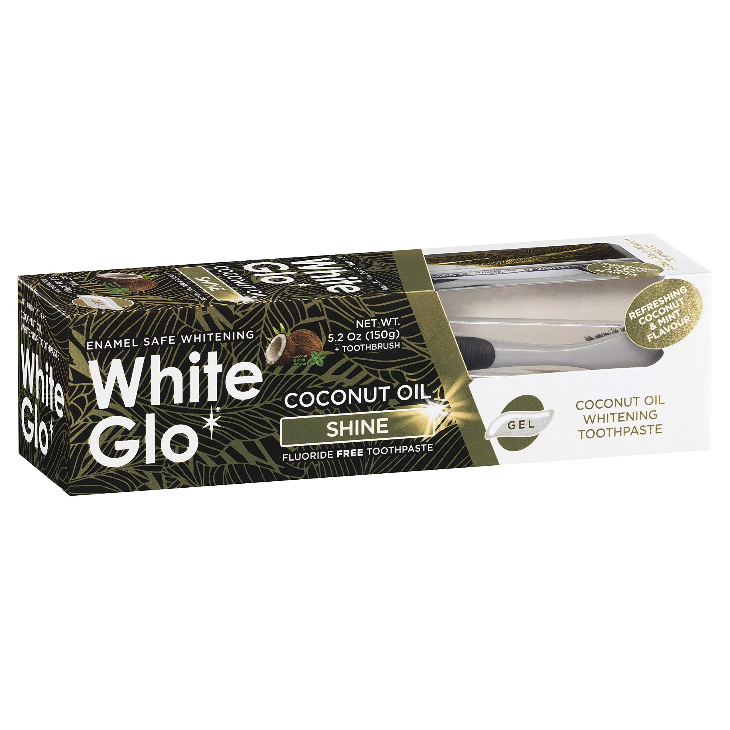 White Glo Coconut Oil Whitening Toothpaste - Natural Fluoride-Free Formula with Refreshing Coconut Mint Flavor for Sparkling White Teeth & Fresh Breath | Infused with Luxurious Coconut Oil for Holistic Oral Care | Perfect for Daily Use, Travel & Sensitive Teeth - 5.2 oz