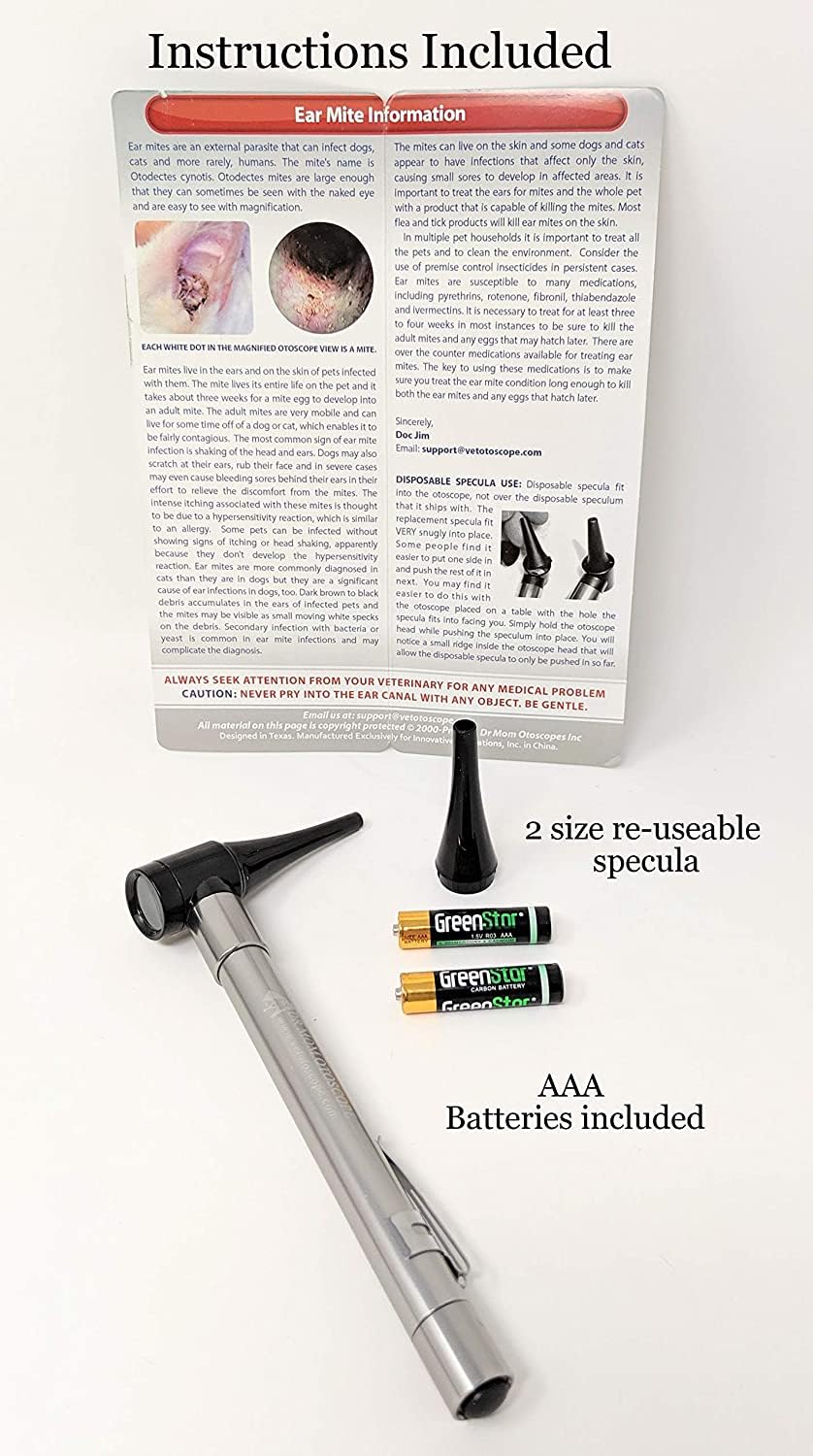 Dr Mom Pocket Veterinary LED Otoscope - Portable Ear Scope for Dogs & Cats | Professional Pet Ear Exam Tool for Home Use & Vet Clinics