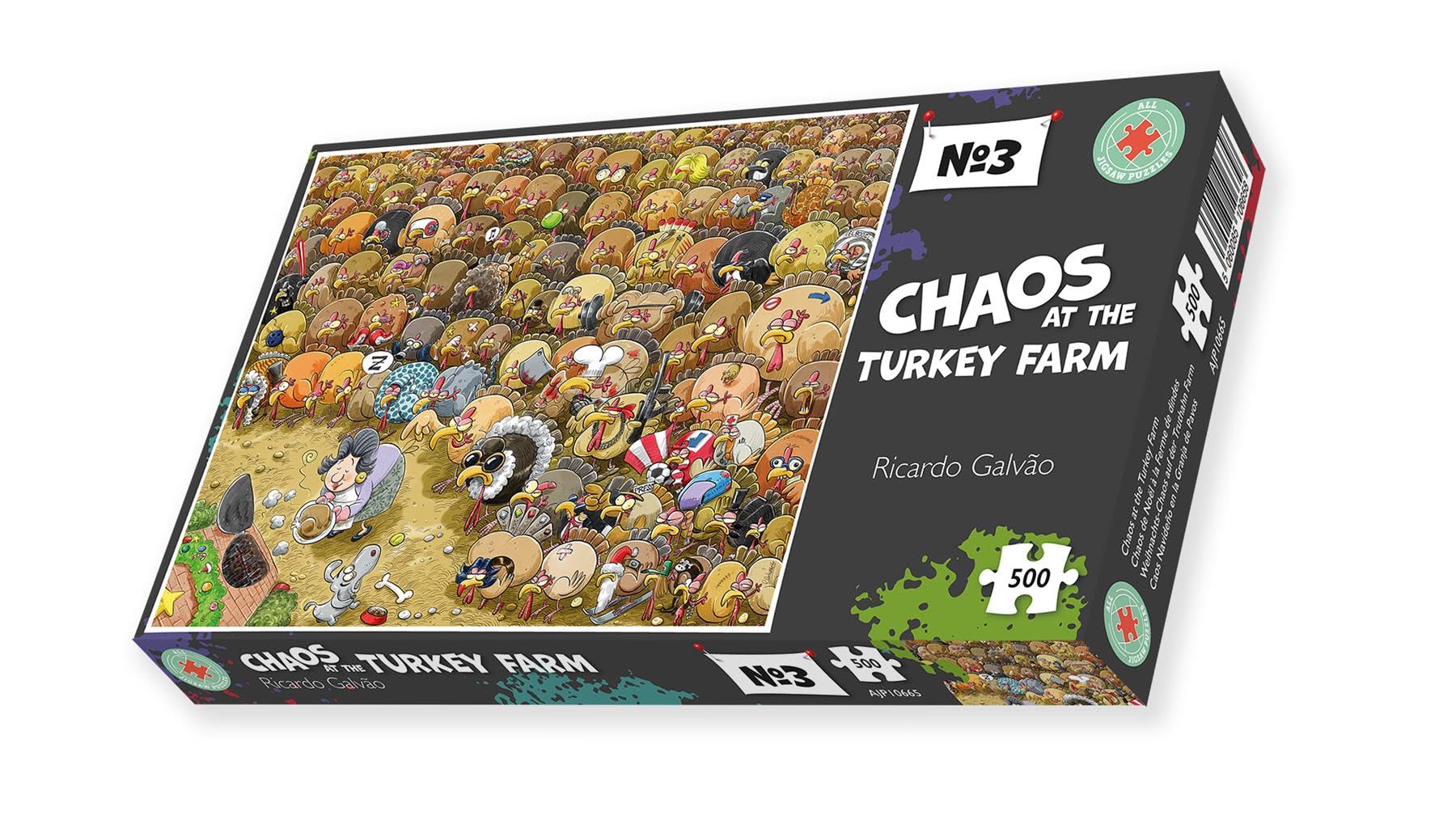 500-Piece Christmas at Chaos Turkey Farm Jigsaw Puzzle for Adults, Teens & Kids - Funny Cartoon Puzzle Game for Family Game Night & Holiday Activities